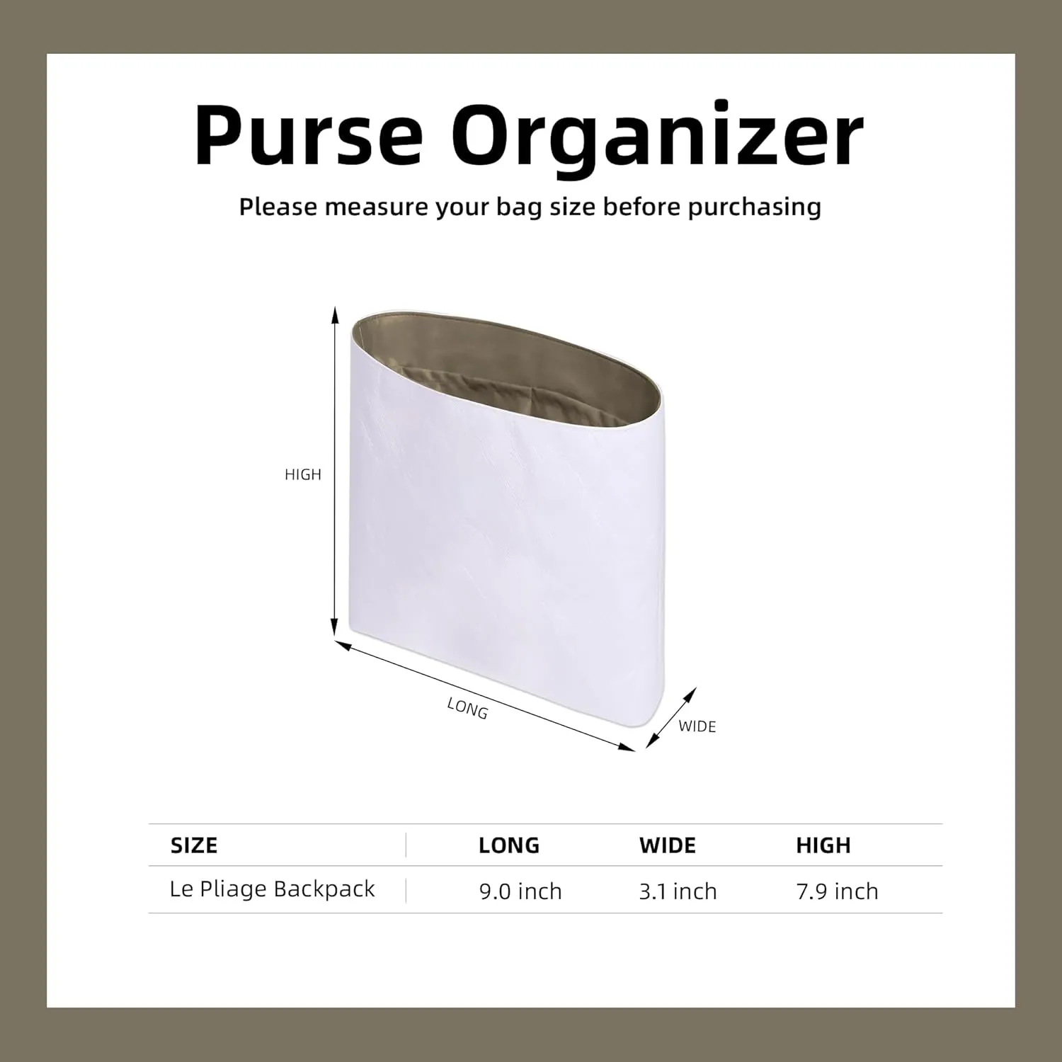 DGAZ Lightweight Purse Organizer Insert for Longchamp LE PLIAGE Backpack Bag,silk and DupontPaper handbag inner for Luxury Bags(Etoupe grey)