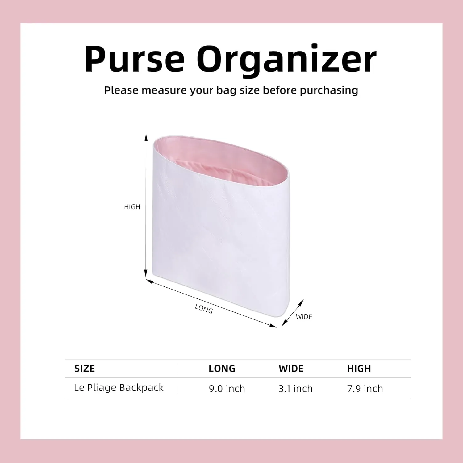 DGAZ Lightweight Purse Organizer Insert for Longchamp LE PLIAGE Backpack Bag,silk and DupontPaper handbag inner for Luxury Bags(Pink)
