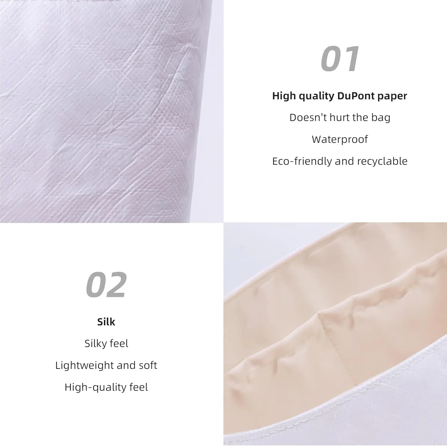 DGAZ Lightweight Purse Organizer Insert for Longchamp Le Pliage Original Series Bag,silk and DupontPaper handbag inner for Luxury Bags(Craie,LE PLIAGE S（Handle height: about 9 cm）)