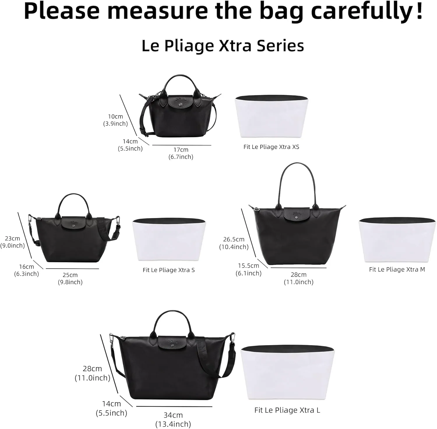 DGAZ Lightweight Purse Organizer Insert for Longchamp LE PLIAGE Xtra Bag,silk and DupontPaper handbag inner for Luxury Bags(Black,Le Pliage Xtra XS)