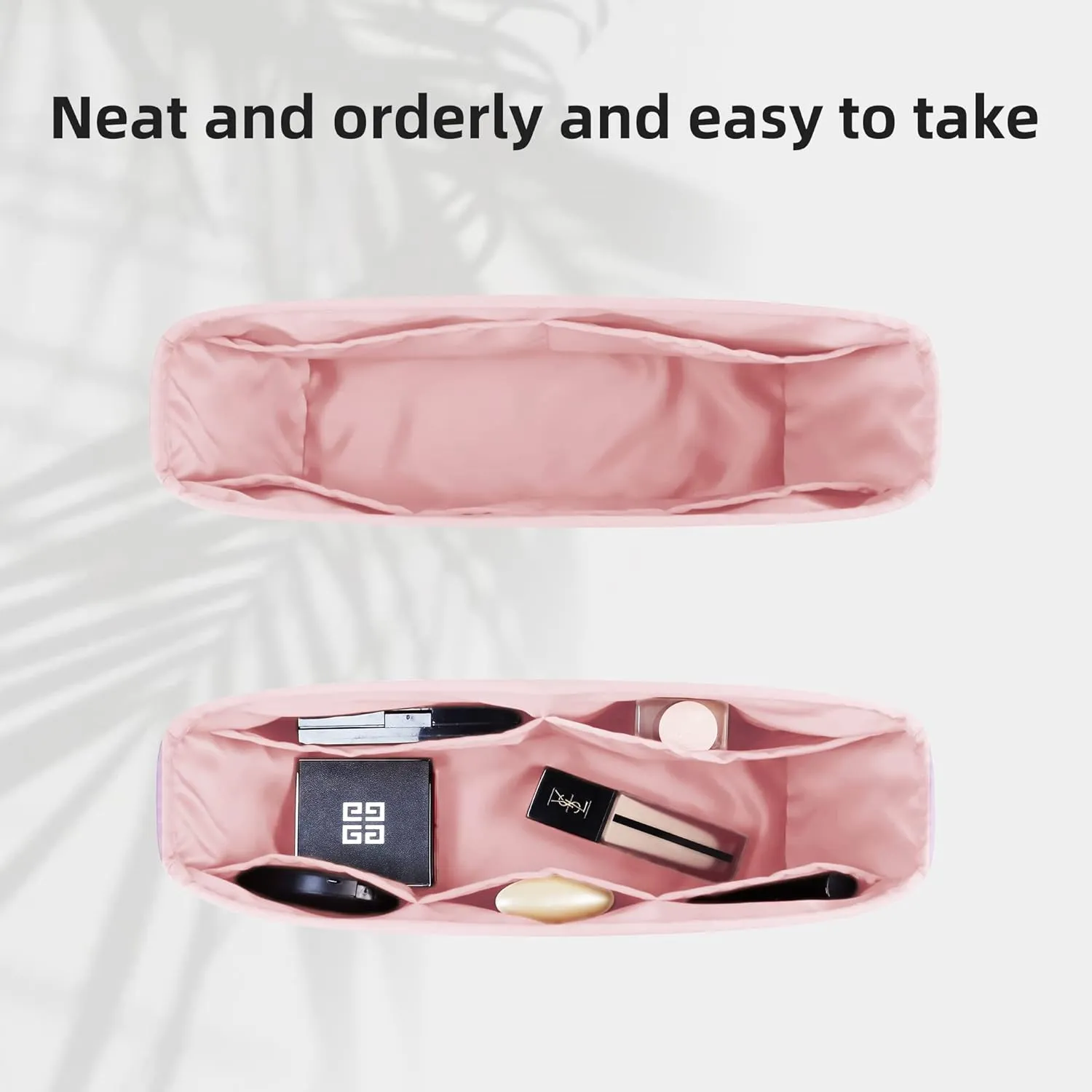 DGAZ Purse Organizer Insert Fits Neverfull-Mini/PM/MM/GM Bags，Silk Bag Organizer，Luxury Handbag & Tote Shaper（PM, Pink）