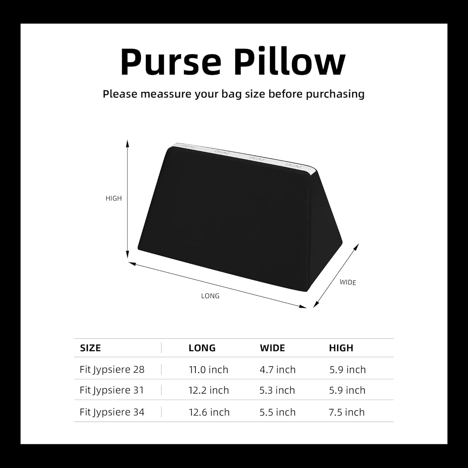 DGAZ Purse Pillow Insert for Hermes Jypsiere bags, Memory Foam, Silky Pillow Shaper for Luxury Handbags(Black,Jypsiere 31)