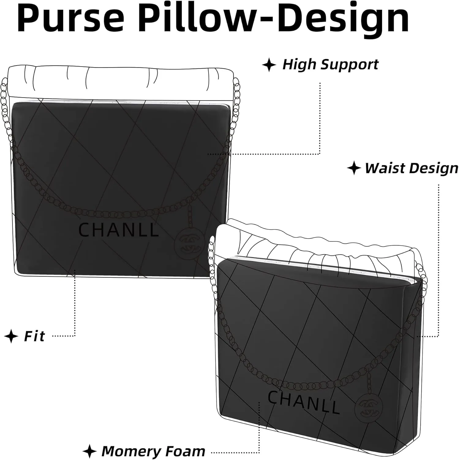DGAZ Purse Pillow Shaper Insert for Chanel 22 Bags, Silky Pillow Shaper for Luxury Handbags(Black,Small)