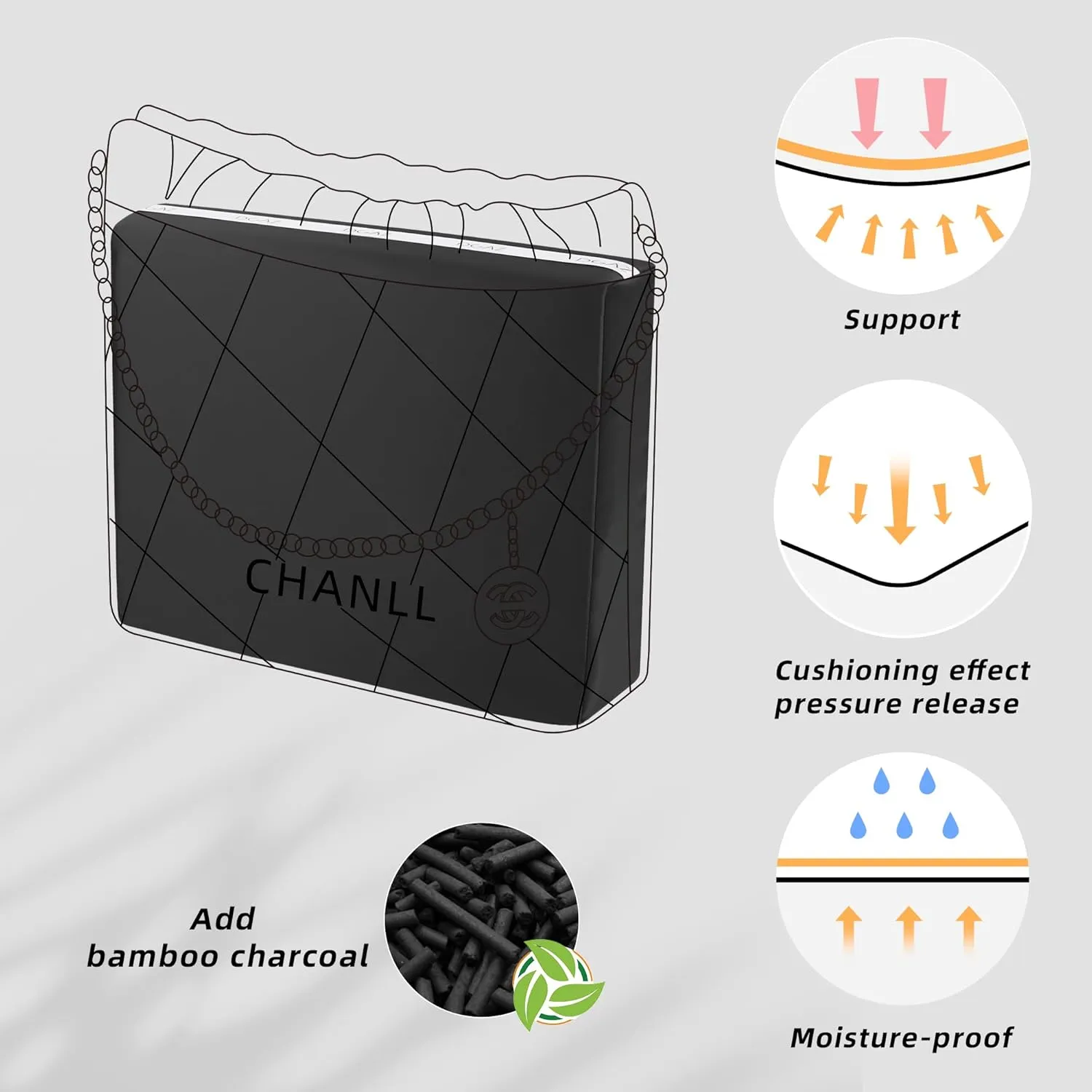 DGAZ Purse Pillow Shaper Insert for Chanel 22 Bags, Silky Pillow Shaper for Luxury Handbags(Black,Small)