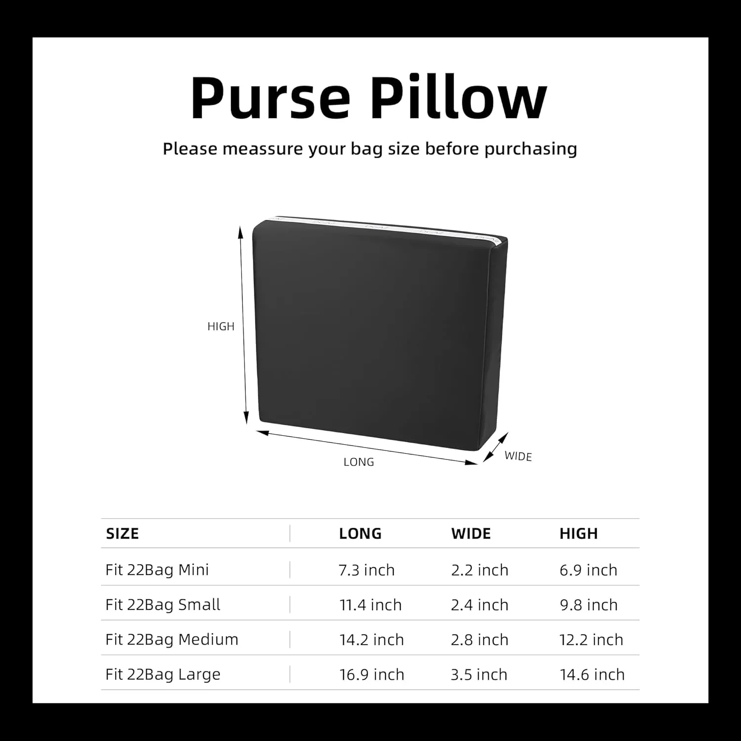 DGAZ Purse Pillow Shaper Insert for Chanel 22 Bags, Silky Pillow Shaper for Luxury Handbags(Black,Small)