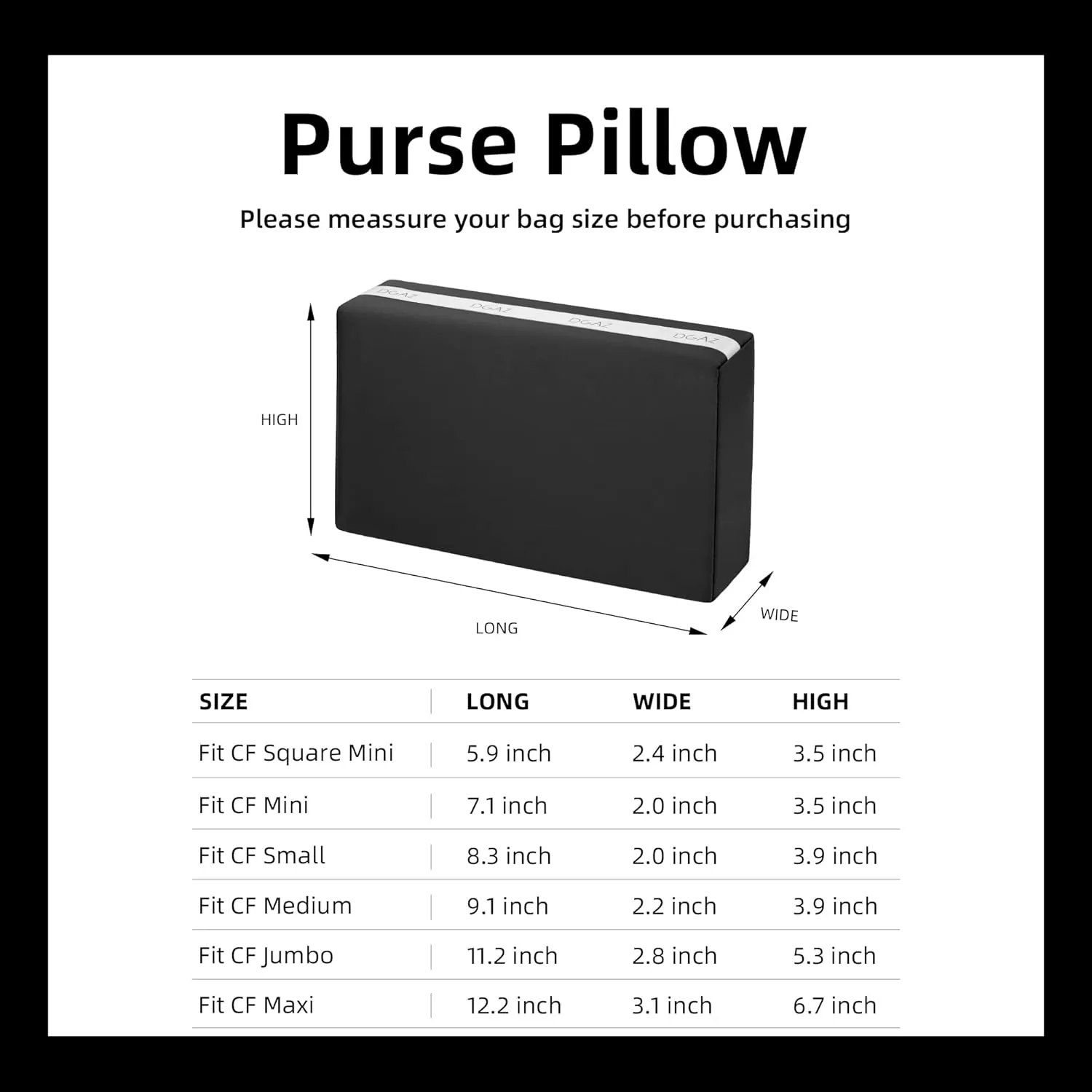 DGAZ Purse Pillow Shaper Insert for Chanel CF Bags, Silky Pillow Shaper for Luxury Handbags（Black, Jumbo 30）