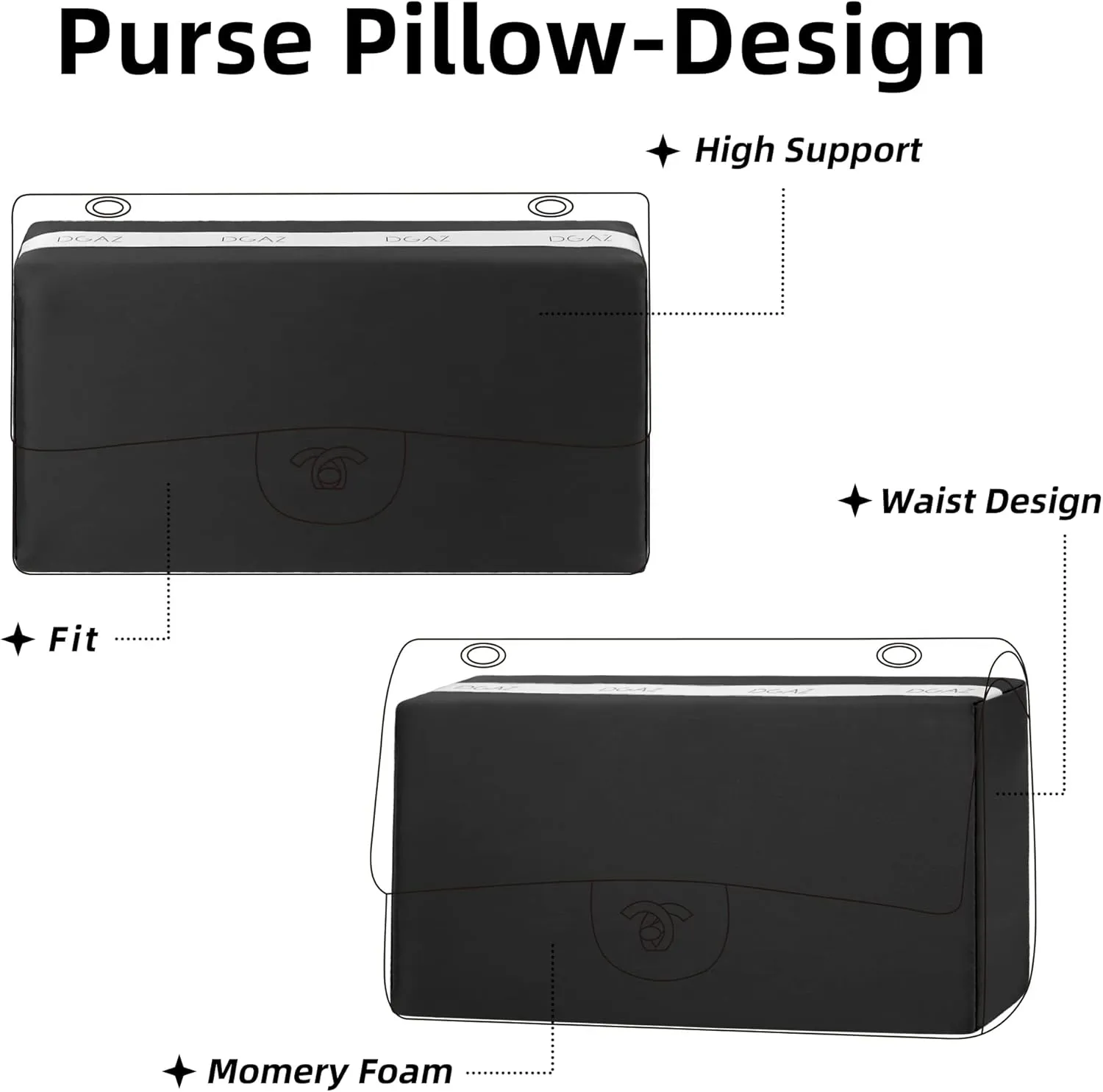 DGAZ Purse Pillow Shaper Insert for Chanel CF Bags, Silky Pillow Shaper for Luxury Handbags（Black, Jumbo 30）