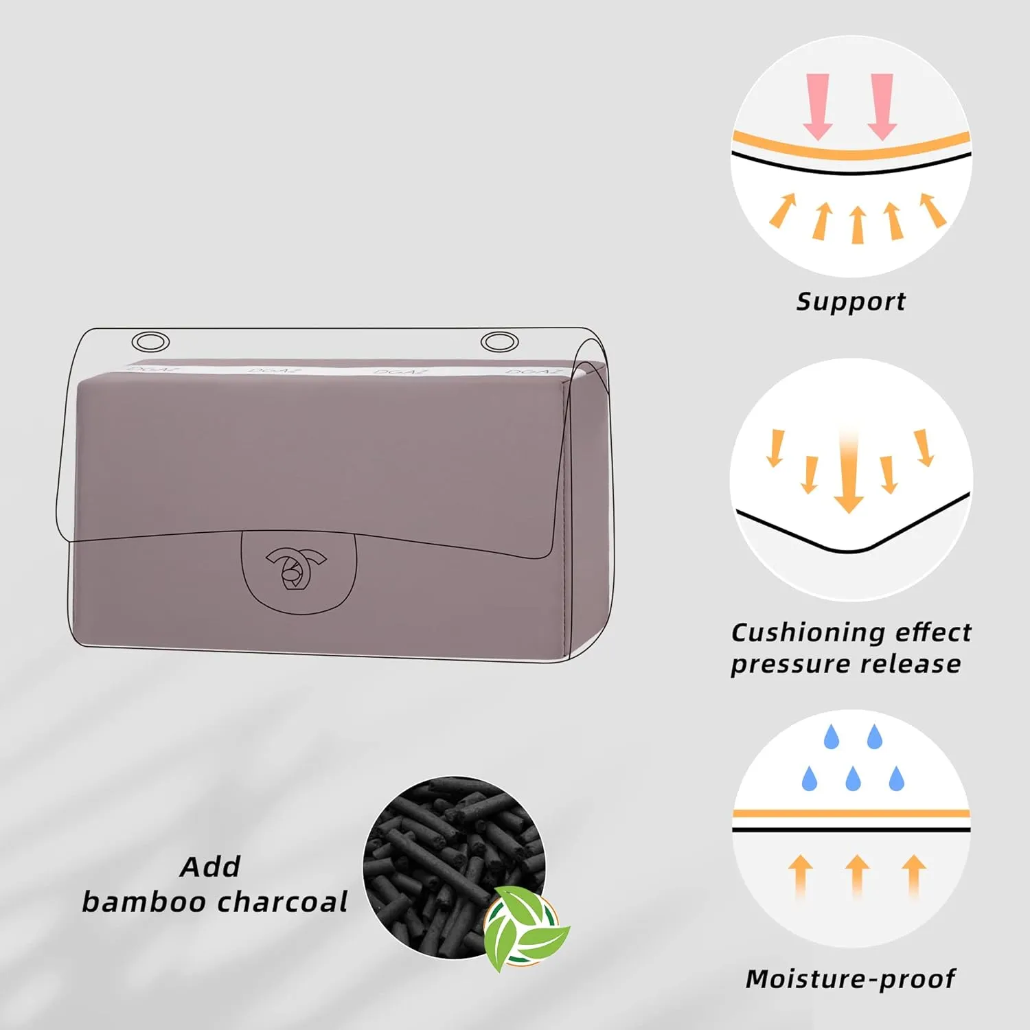 DGAZ Purse Pillow Shaper Insert for Chanel CF Bags, Silky Pillow Shaper for Luxury Handbags（Konjac purple, Mini 20）