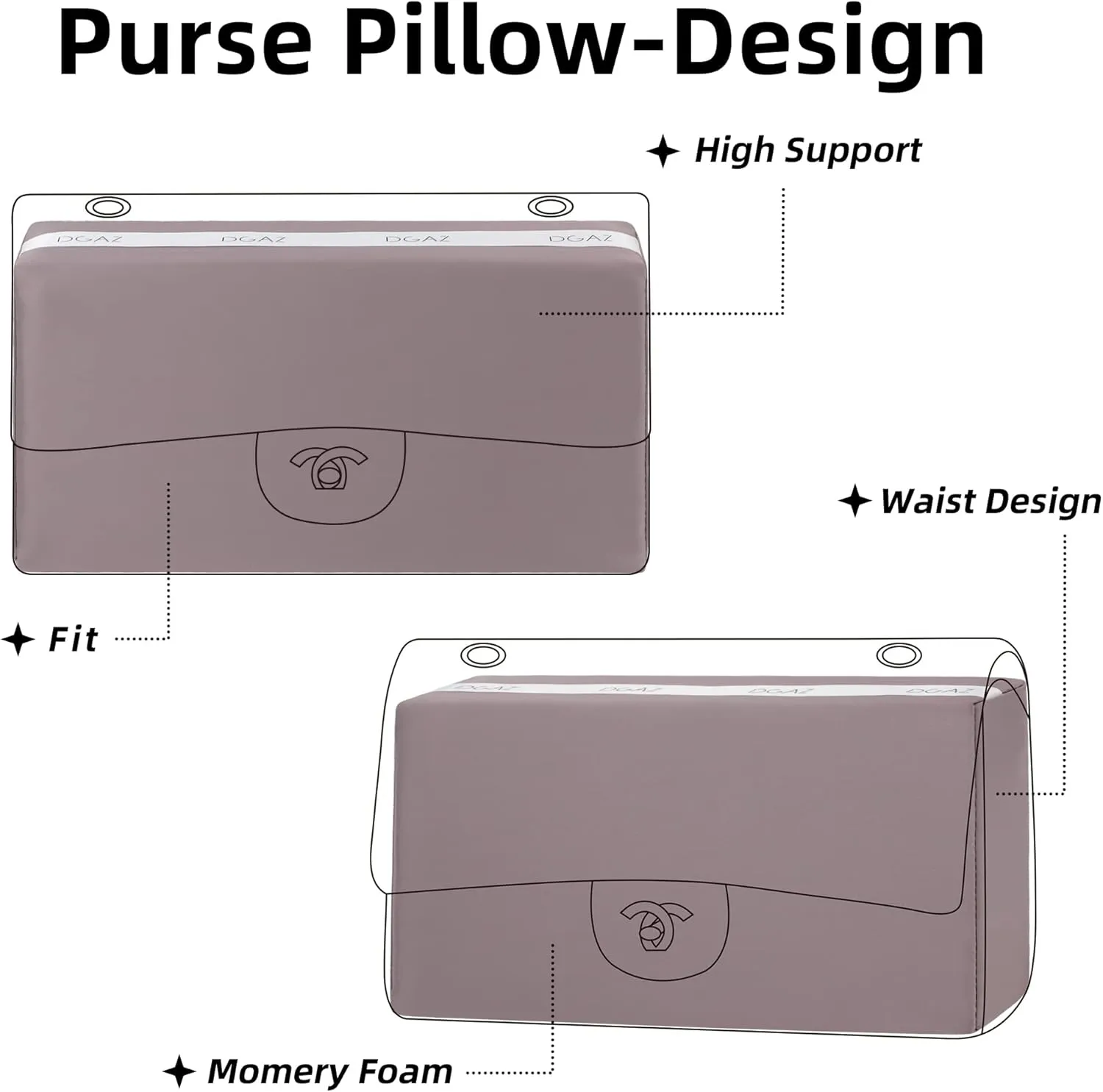DGAZ Purse Pillow Shaper Insert for Chanel CF Bags, Silky Pillow Shaper for Luxury Handbags（Konjac purple, Mini 20）