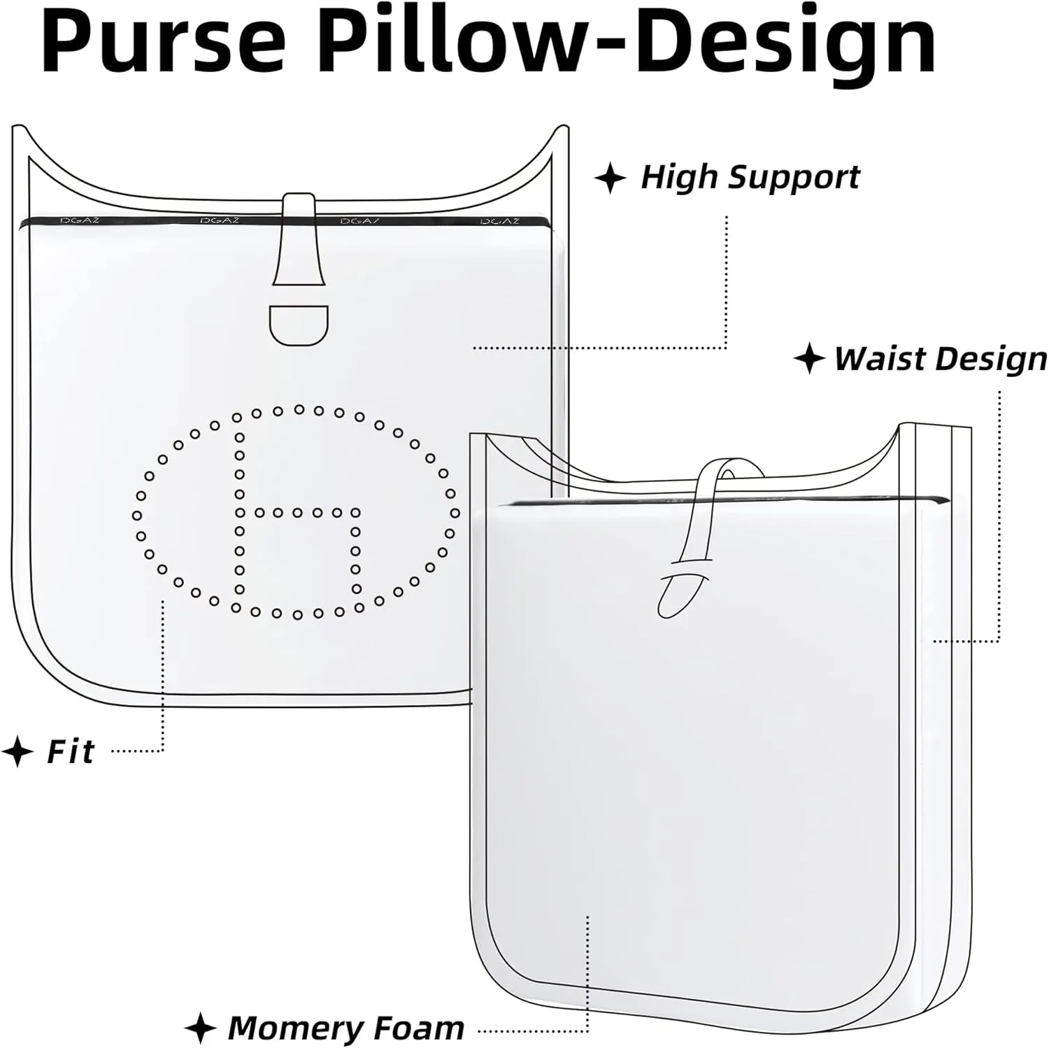 DGAZ Purse Pillow Shaper Insert for Evelyne TPM/PM/GM/TGM Bags, Silky Pillow Shaper for Luxury Handbags(White,PM 29)