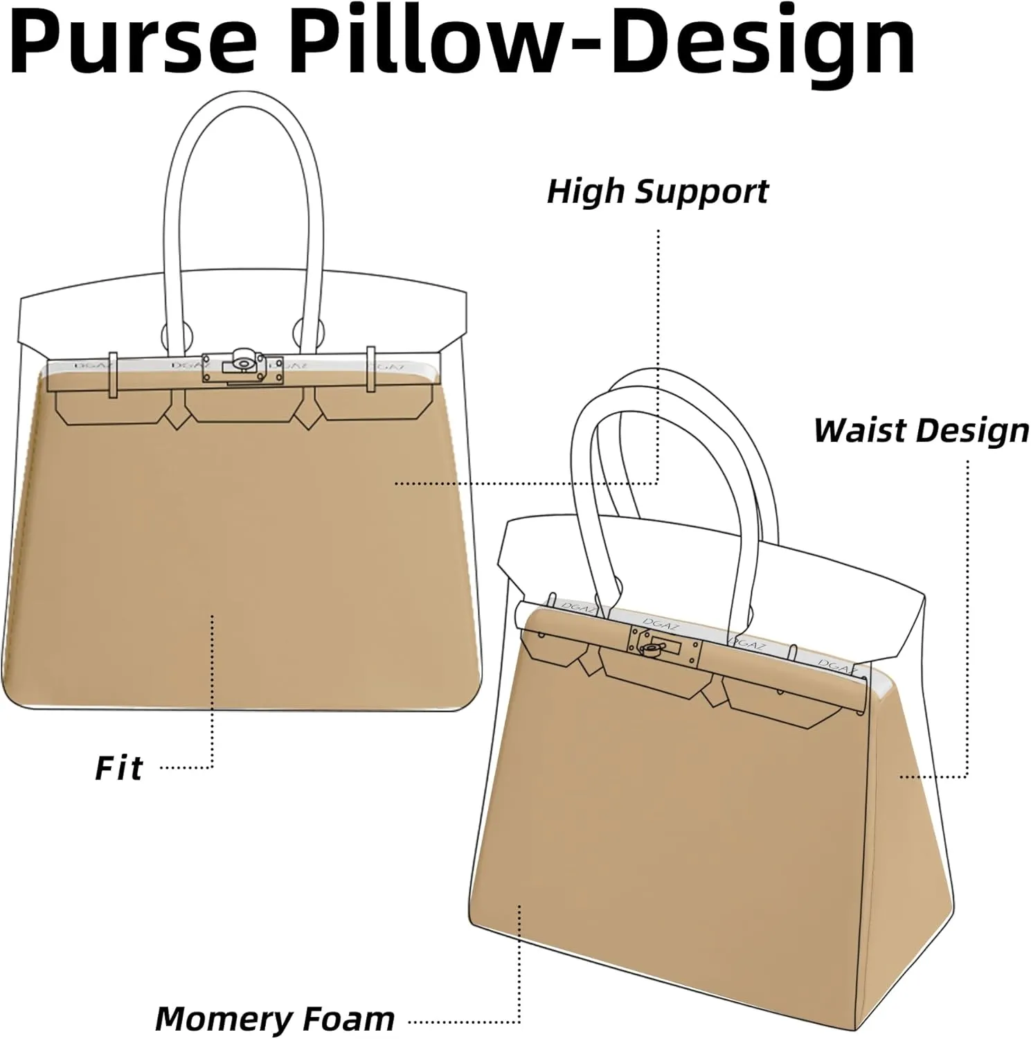DGAZ Purse Pillow Shaper Insert for Hermes Hac Bags, Silky Pillow Shaper for Luxury Handbags(Chai,Hac 28)