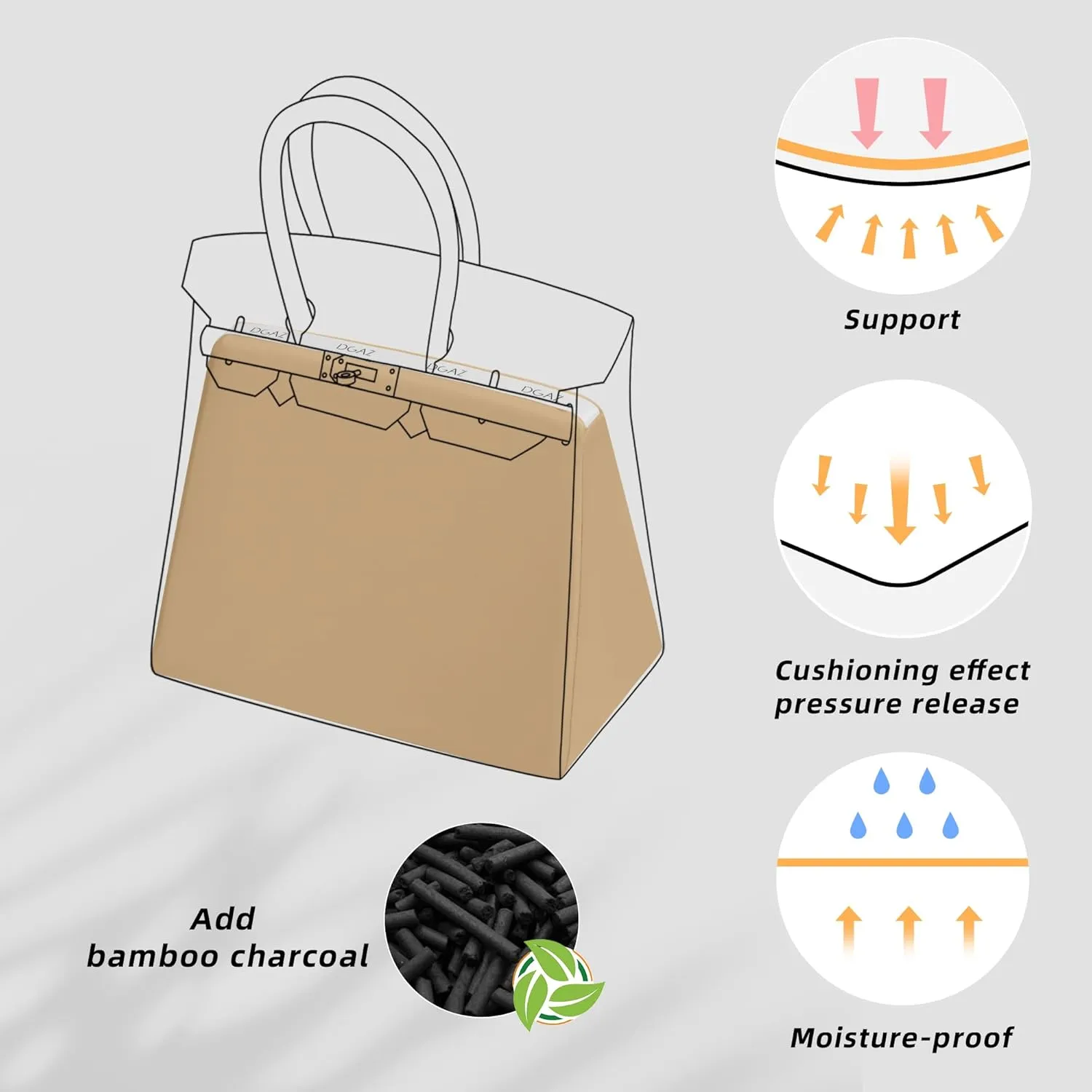 DGAZ Purse Pillow Shaper Insert for Hermes Hac Bags, Silky Pillow Shaper for Luxury Handbags(Chai,Hac 28)