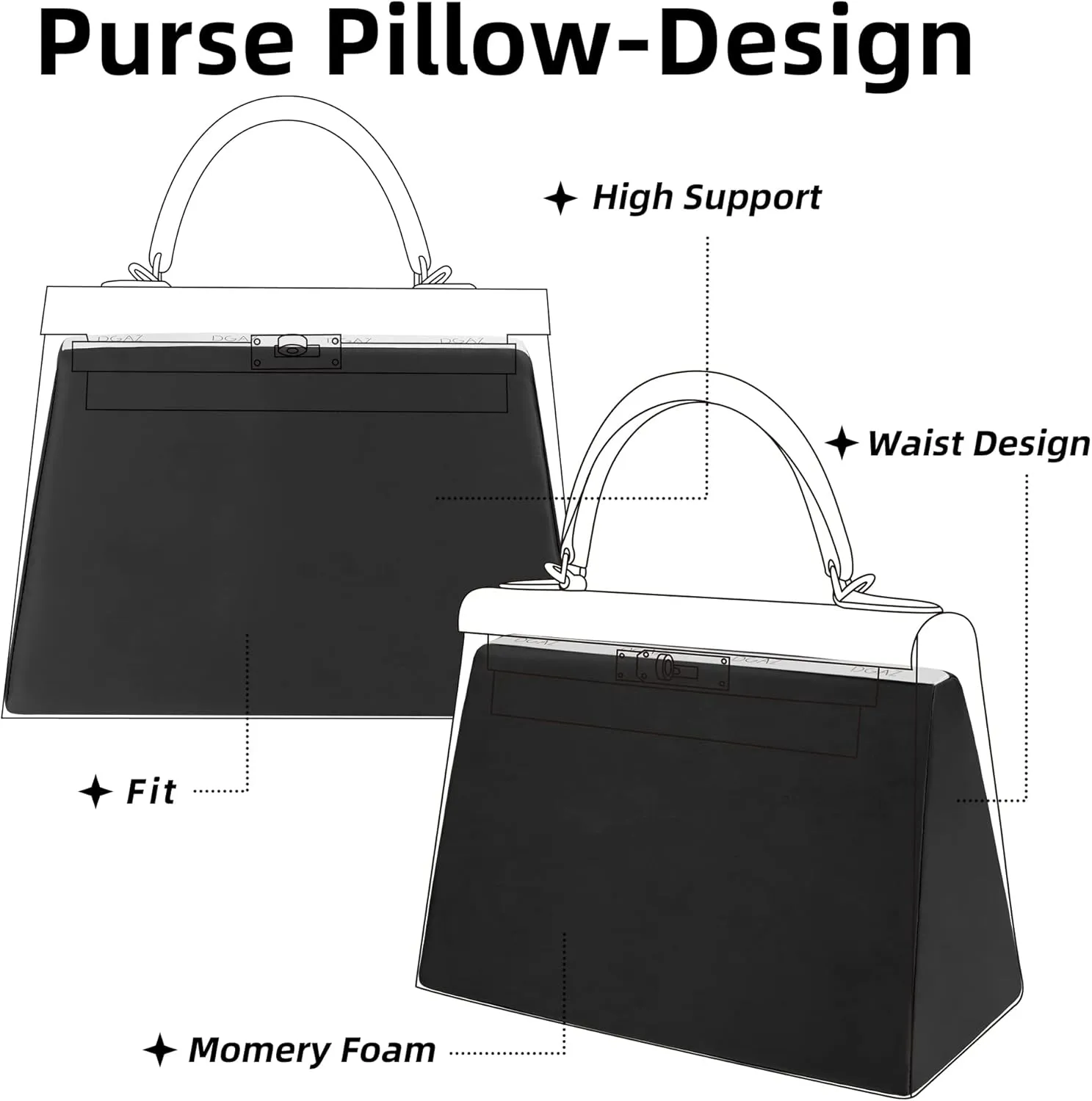 DGAZ Purse Pillow Shaper Insert for Hermes Kelly Bags, Silky Pillow Shaper for Luxury Handbags(Black,KLmini2)