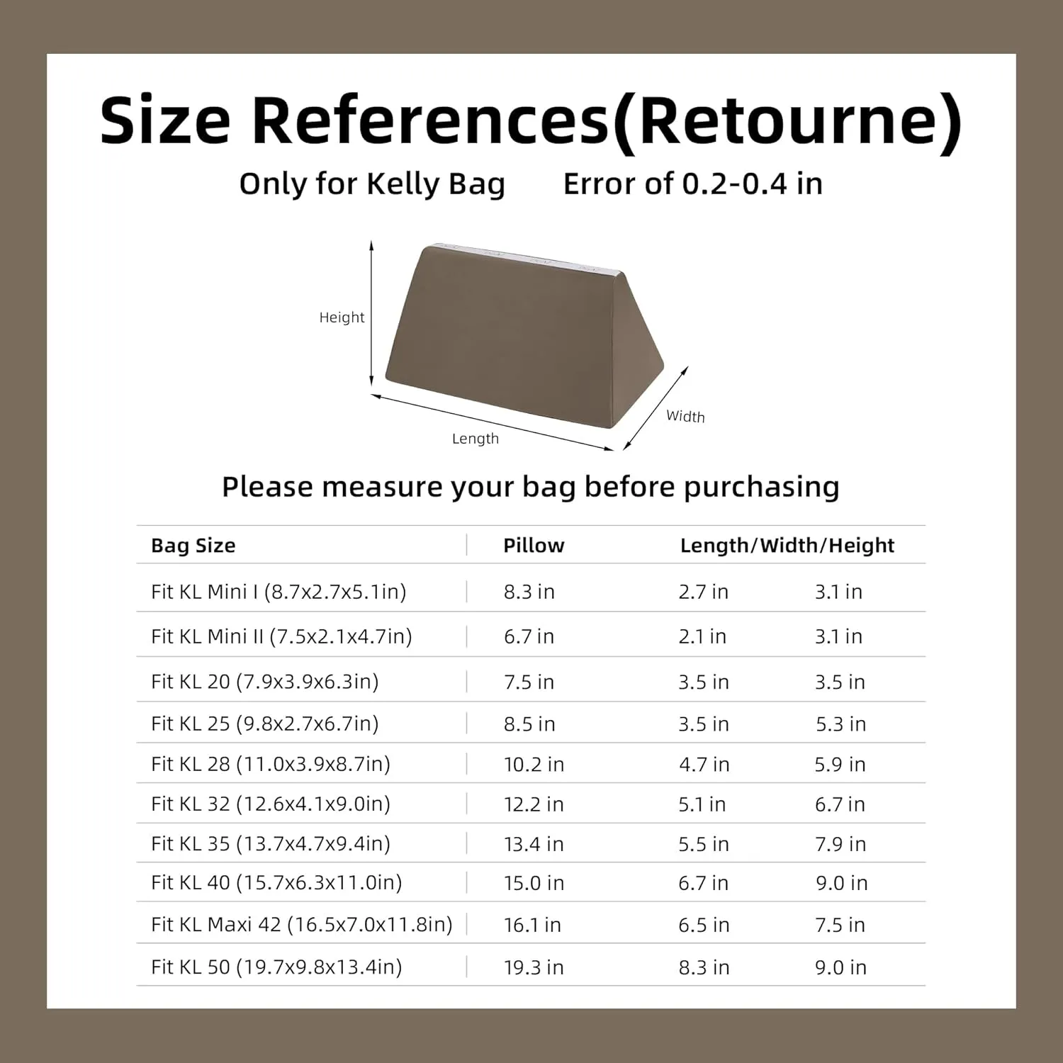 DGAZ Purse Pillow Shaper Insert for Hermes Kelly Bags, Silky Pillow Shaper for Luxury Handbags(Etoupe Grey,KLmini2)