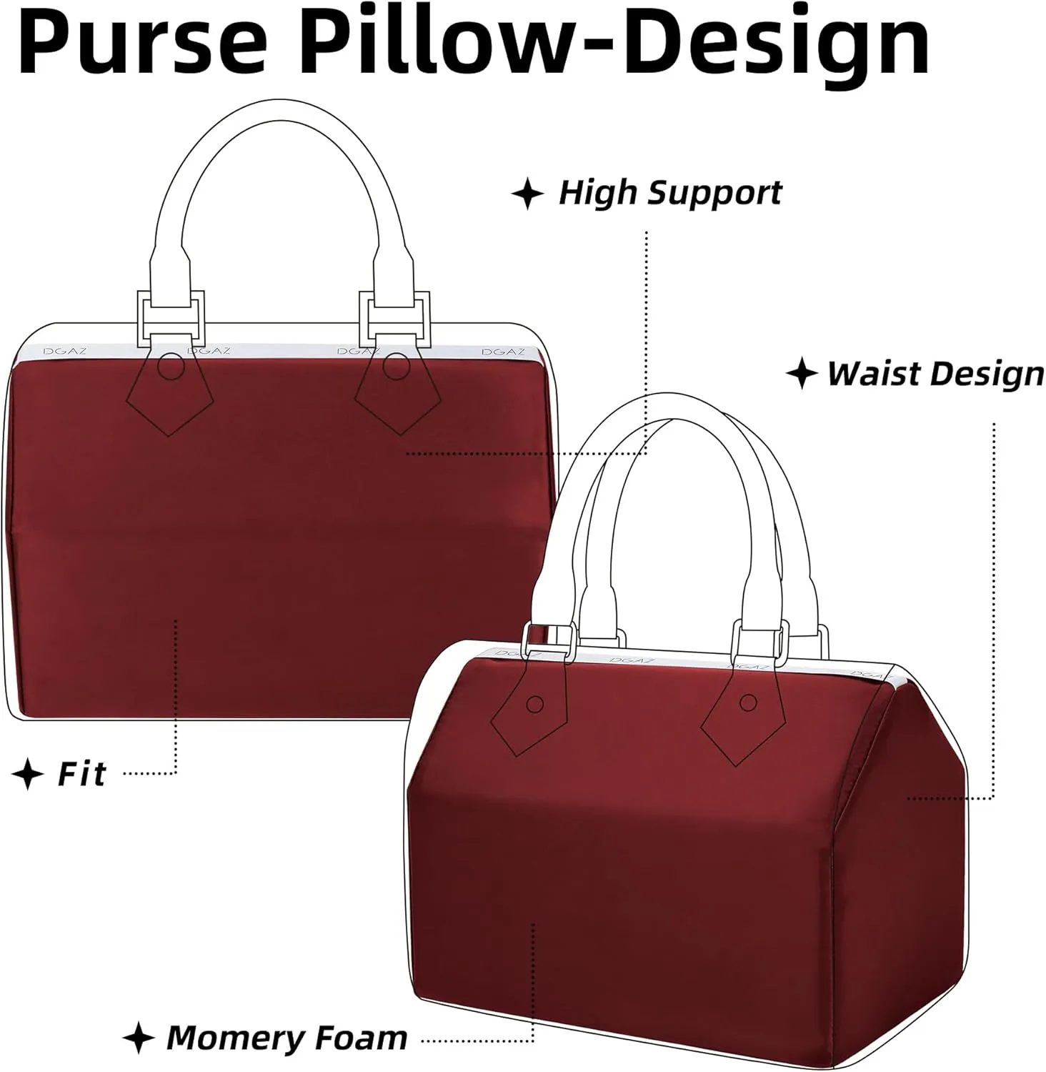 DGAZ Purse Pillow Shaper Insert for LV Speedy 16/New16/20/25/30/35/40/45 Bags, Silky Pillow Shaper for Luxury Handbags(Wine Red,20)