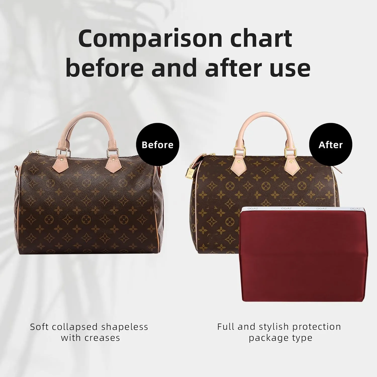 DGAZ Purse Pillow Shaper Insert for LV Speedy 16/New16/20/25/30/35/40/45 Bags, Silky Pillow Shaper for Luxury Handbags(Wine Red,20)