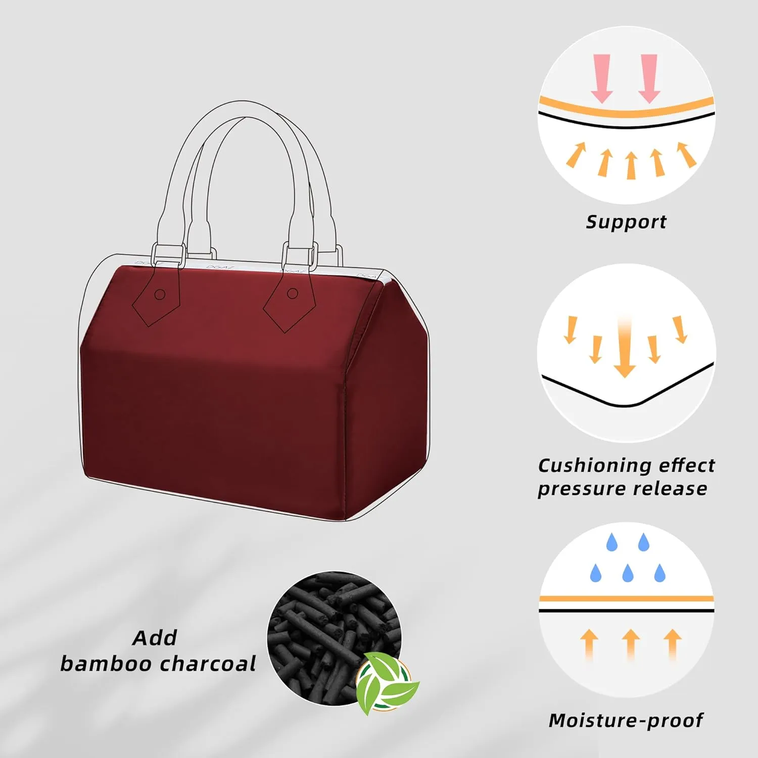 DGAZ Purse Pillow Shaper Insert for LV Speedy 16/New16/20/25/30/35/40/45 Bags, Silky Pillow Shaper for Luxury Handbags(Wine Red,20)