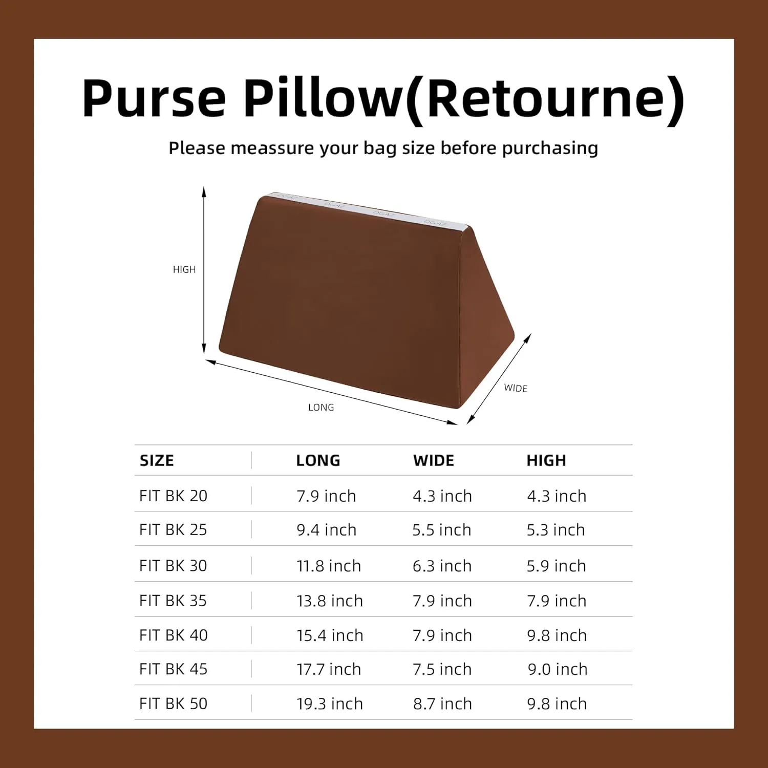 DGAZ Purse Pillow Shaper Insert,Luxury Handbag Tote Shapers, Memory Foam- Fits Birkin 20/25/30/35/40/45/50 Bag(Gold,BK25 Retourne)