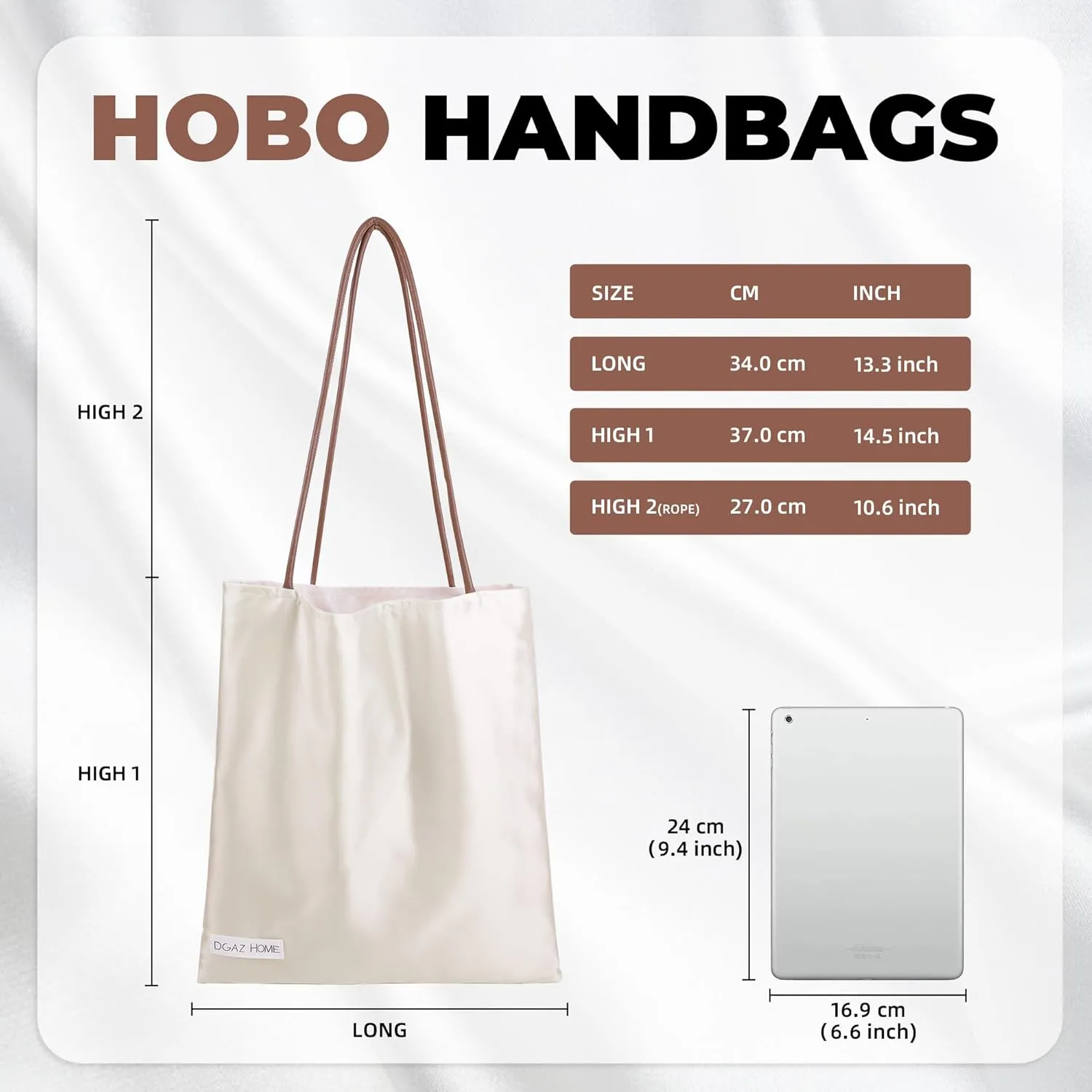 DGAZ Silk Designer Bags for Women, Luxury Tote Bag with Zipper, Large Shoulder Hobo Bags
