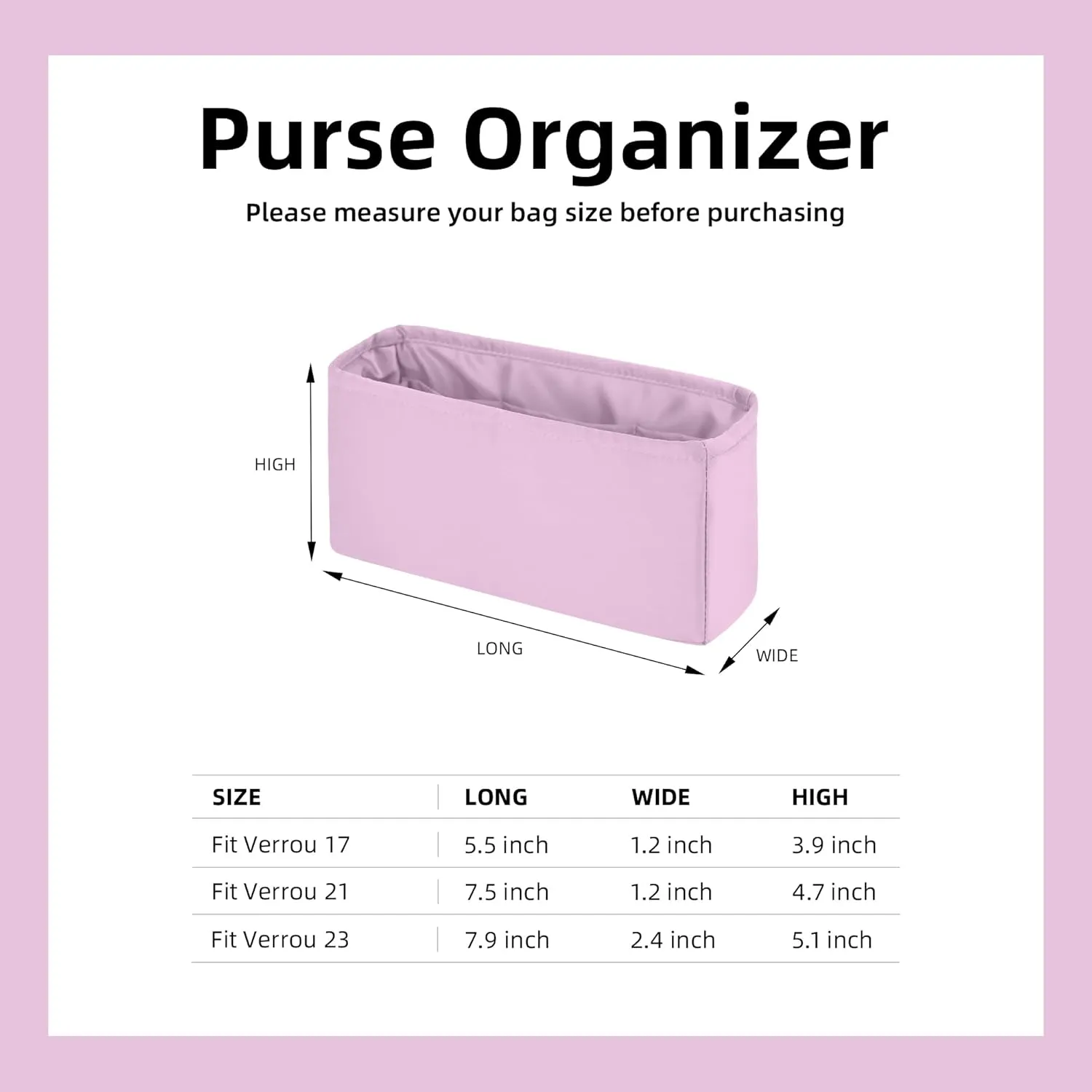 DGAZ Silk Purse Organizer Insert Fits Hermes Verrou Bags, Silky Smooth Bag Organizer，Luxury Handbag & Tote Shaper(Mauve Sylvestre,Verrou 17)