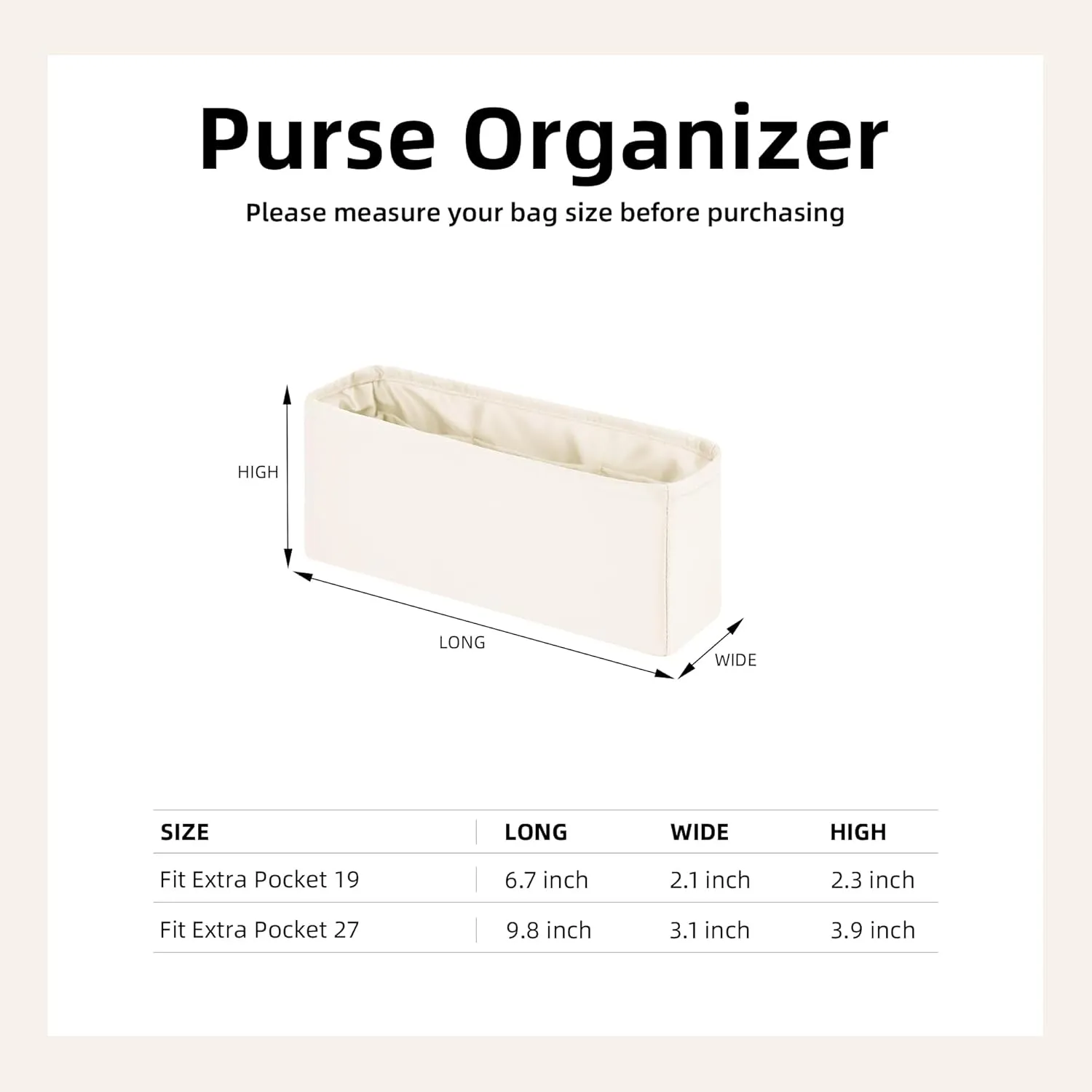 DGAZ Silk Purse Organizer Insert For Loro Piana Extra Pocket Bags,Silky Smooth Bag Organizer，Luxury Handbag & Tote Shaper(Craie,Extra Pocket 19)