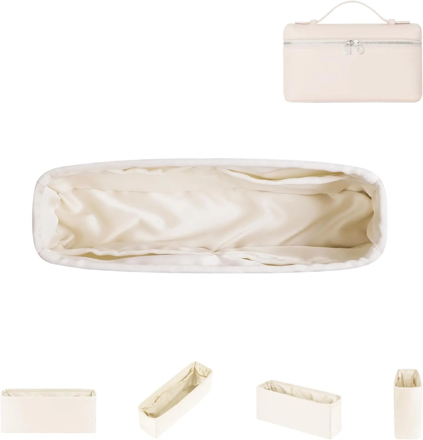 DGAZ Silk Purse Organizer Insert For Loro Piana Extra Pocket Bags,Silky Smooth Bag Organizer，Luxury Handbag & Tote Shaper(Craie,Extra Pocket 19)