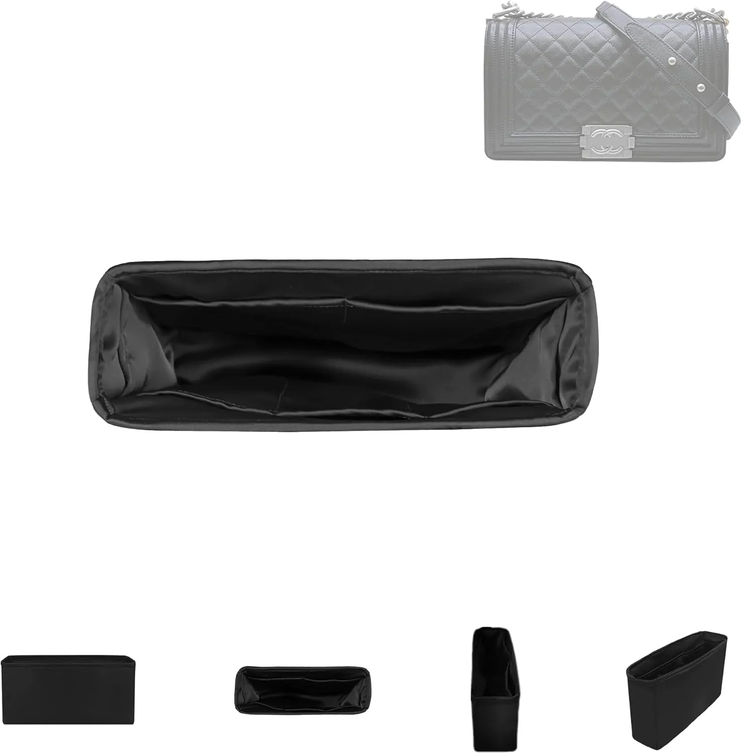 DGAZ Silky Purse Organizer Insert For Chanel Leboy Bags, Luxury Handbag & Tote Organizer, Simplicity bag organizer (Black,Medium 25)
