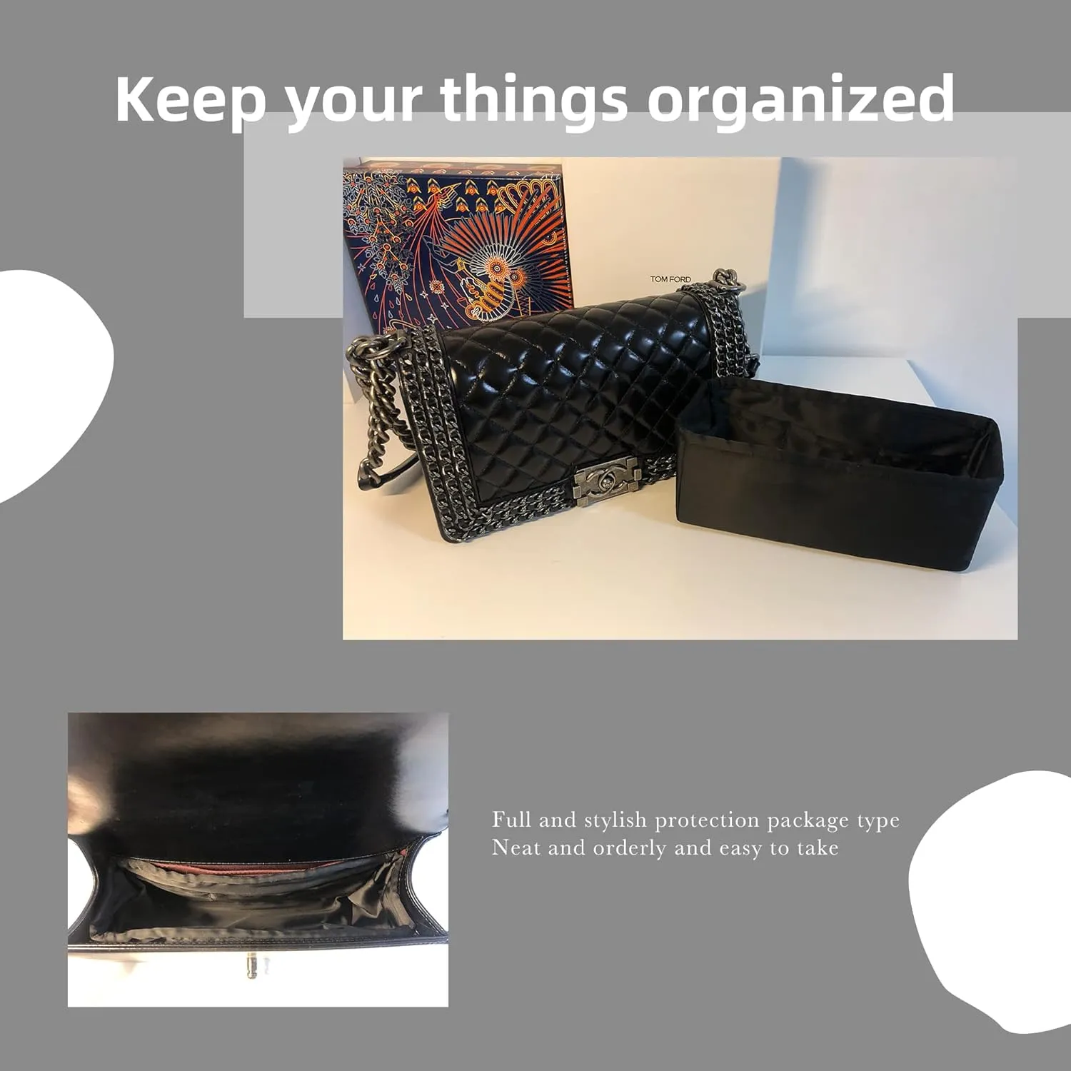 DGAZ Silky Purse Organizer Insert For Chanel Leboy Bags, Luxury Handbag & Tote Organizer, Simplicity bag organizer (Black,Medium 25)