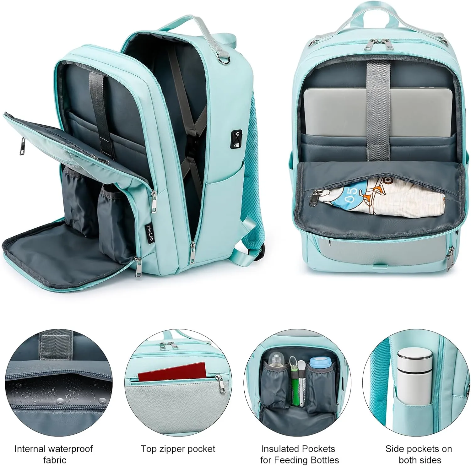 Diaper Bag Backpack for New Mom, Multifunctional Maternity Backpack with 16" Laptop Sleeve & Insulated Bottle Pockets Travel Diaper Bag (Blue)