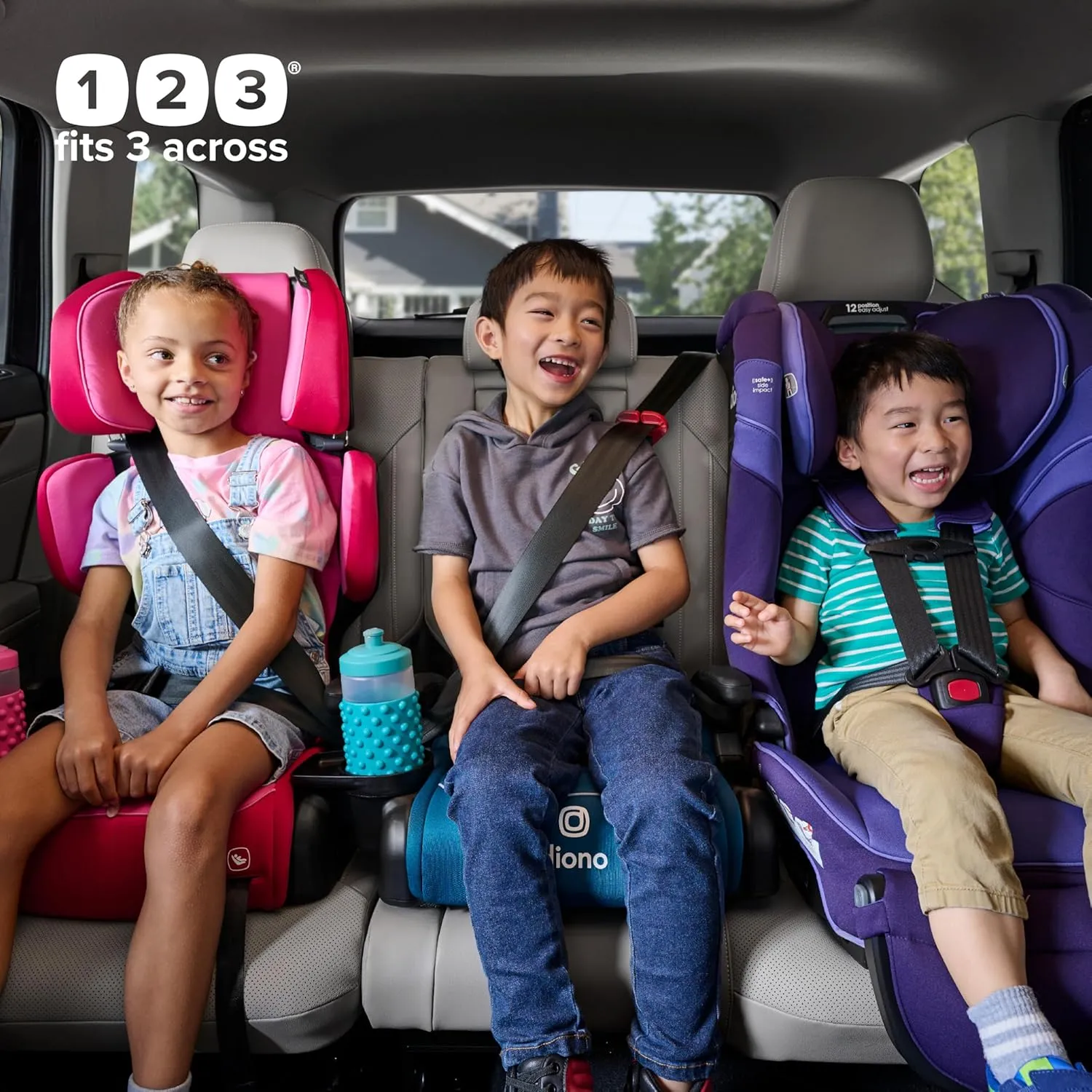 Diono Connect3 R Backless Booster Pack of 2, Slim Fit 3-Across in Many Mid-Sized Sedans and SUVs, for Children from 40-120 lbs., Lightweight with Cupholder, Pink Cotton Candy