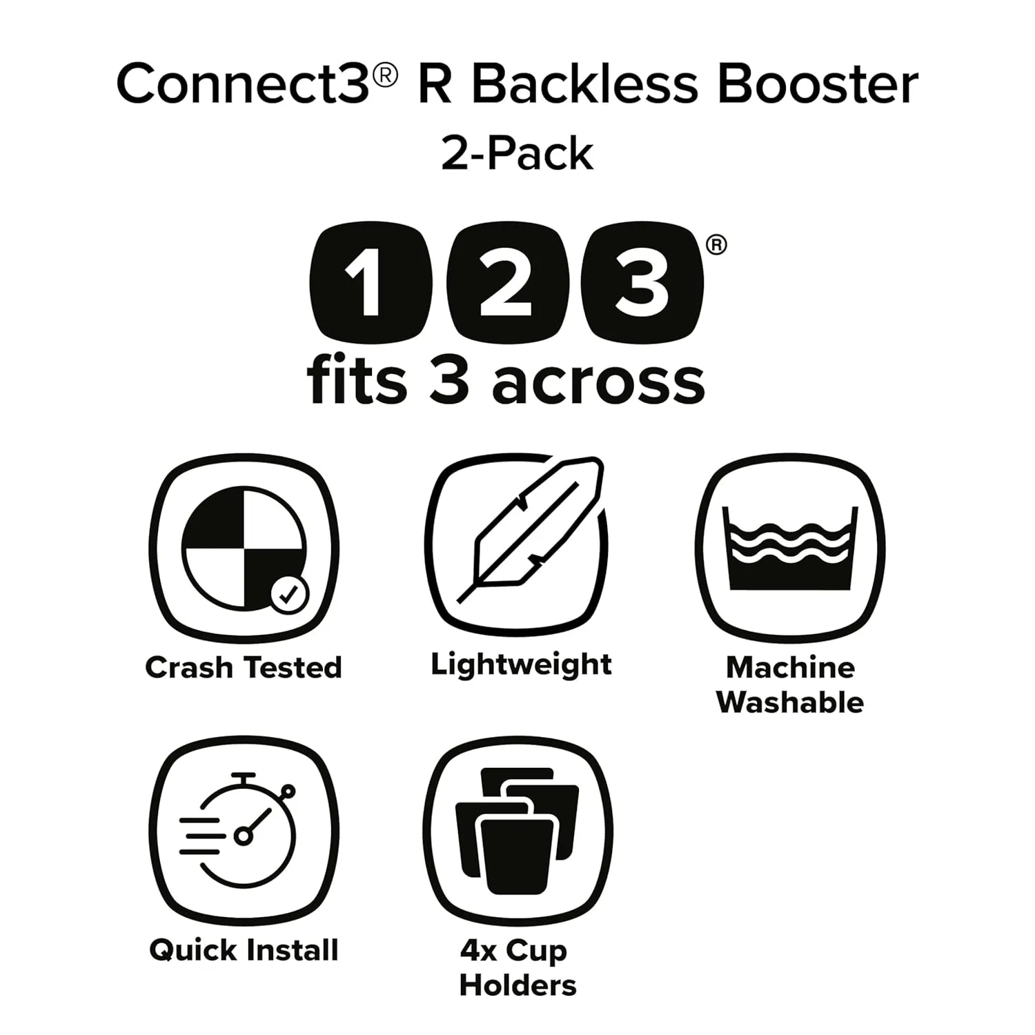 Diono Connect3 R Backless Booster Pack of 2, Slim Fit 3-Across in Many Mid-Sized Sedans and SUVs, for Children from 40-120 lbs., Lightweight with Cupholder, Pink Cotton Candy