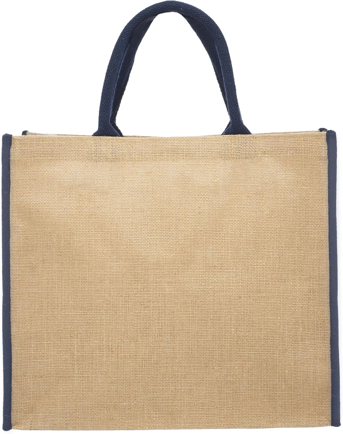 DISCOUNT PROMOS Custom Fresno Eco Friendly Jute Tote Bags Set of 1, Personalized Text logo and Picture - Reusable, Great for Tradeshows, Grocery, Shopping and Outdoor Events - Blue