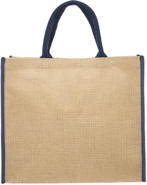 DISCOUNT PROMOS Custom Fresno Eco Friendly Jute Tote Bags Set of 1, Personalized Text logo and Picture - Reusable, Great for Tradeshows, Grocery, Shopping and Outdoor Events - Blue