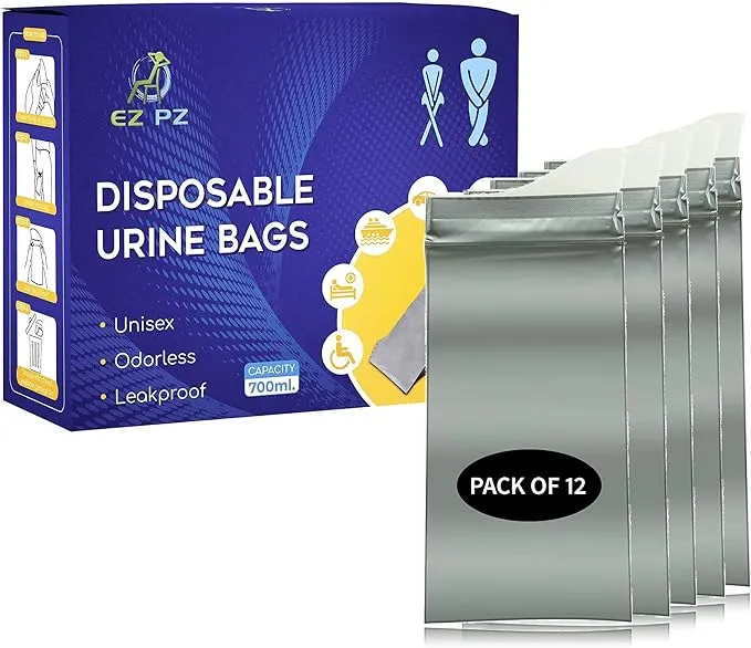 Disposable Urine Bags [12 Pack] – Urinal Bags for Travel – Portable Travel Urine Bag for Emergencies, Camping or Traffic Jam – Leak-Proof and Odorless – Pee Bags for Men and Women – 700ml by: EZ PZ