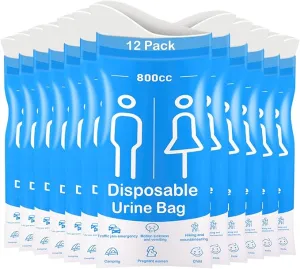 Disposable Urine Bags, 12 Pcs Pee Bags for Travel for Women/Men, 800CC Emergency Toilet for Car and Vomit Bags, Unisex Urinal Bag Suit for Trave, Camping, Traffic Jams, Pregnant, Adult, Patient, Kids