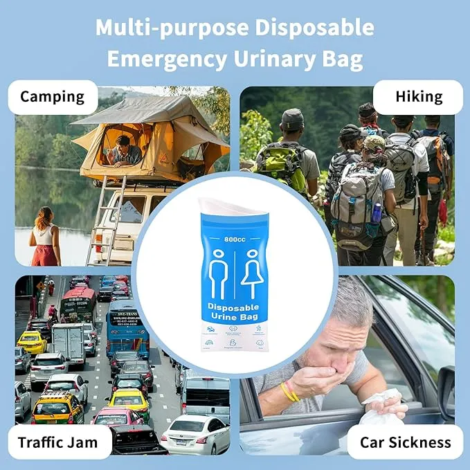 Disposable Urine Bags, 12 Pcs Pee Bags for Travel for Women/Men, 800CC Emergency Toilet for Car and Vomit Bags, Unisex Urinal Bag Suit for Trave, Camping, Traffic Jams, Pregnant, Adult, Patient, Kids