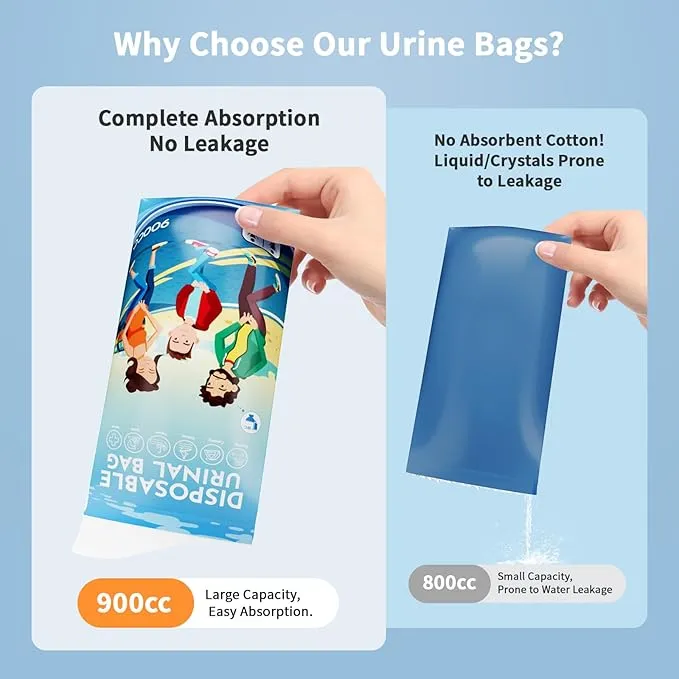 Disposable Urine Bags, 12 Pee Bags for Travel for Women, Portable Urinal for Women and Men, 900ML Emergency Toilet for Car and Vomit Bags Disposable, Camping Essentials Travel Toilet for Adult, Kids