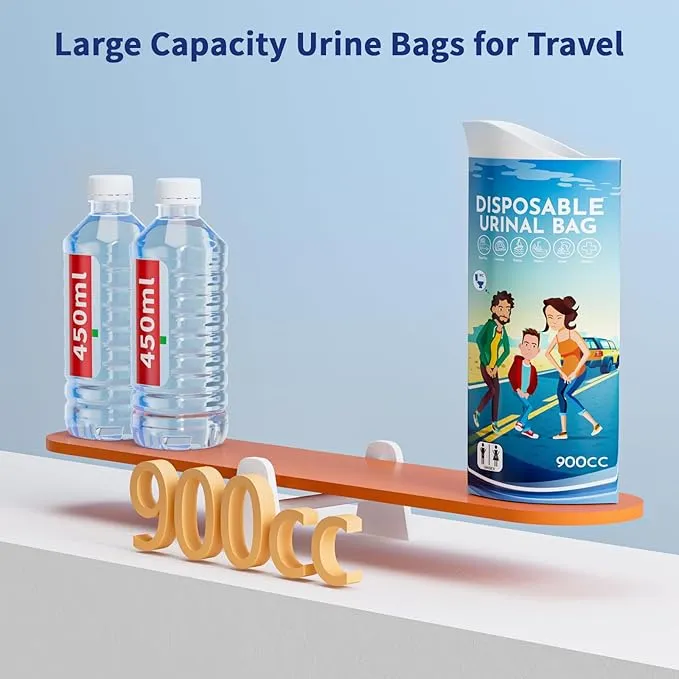 Disposable Urine Bags, 12 Pee Bags for Travel for Women, Portable Urinal for Women and Men, 900ML Emergency Toilet for Car and Vomit Bags Disposable, Camping Essentials Travel Toilet for Adult, Kids