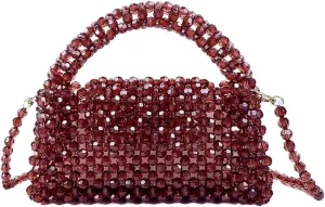 DJBM Women Acrylic Transparent Fancy Luxury Beaded Purse Handmade Crossbody Pearl Bag for Wedding Dating