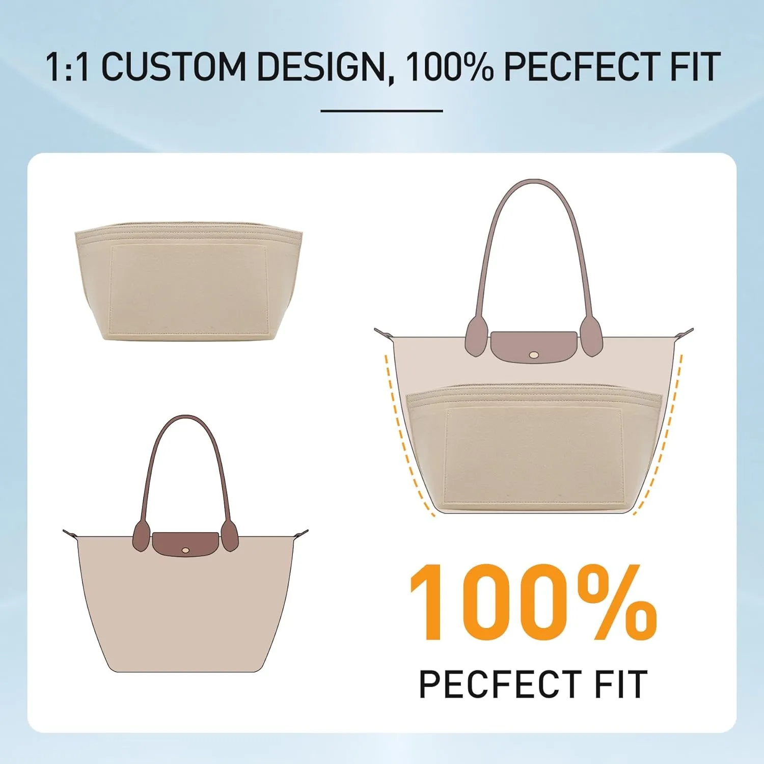 Doxo Longchamp Purse Organizer Insert Large Compatible with Le Pliage L Handbags Tote(Large,Beige)