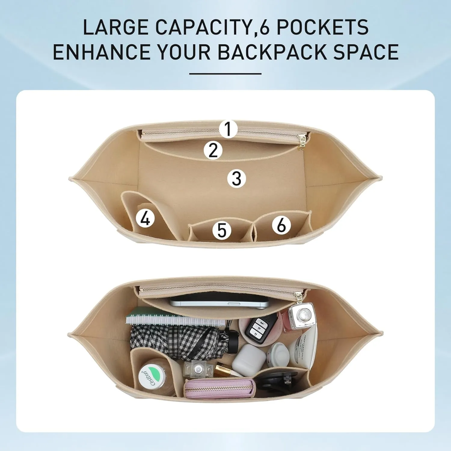 Doxo Longchamp Purse Organizer Insert Large Compatible with Le Pliage L Handbags Tote(Large,Beige)
