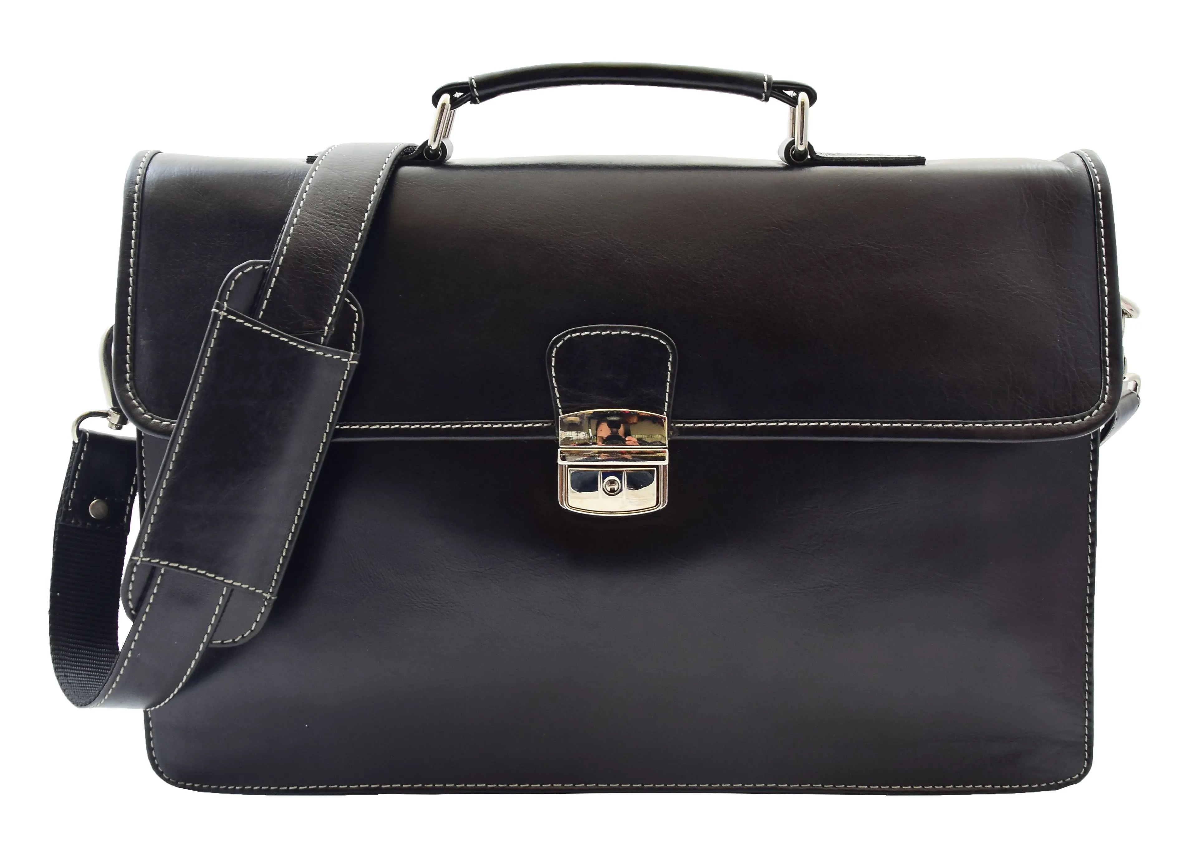 DR321 Men's Leather Slimline Organiser Briefcase Black