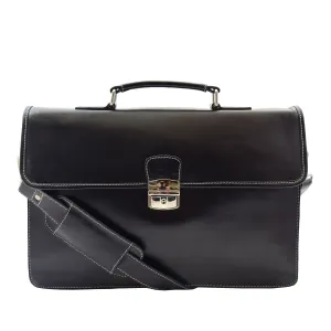 DR321 Men's Leather Slimline Organiser Briefcase Black