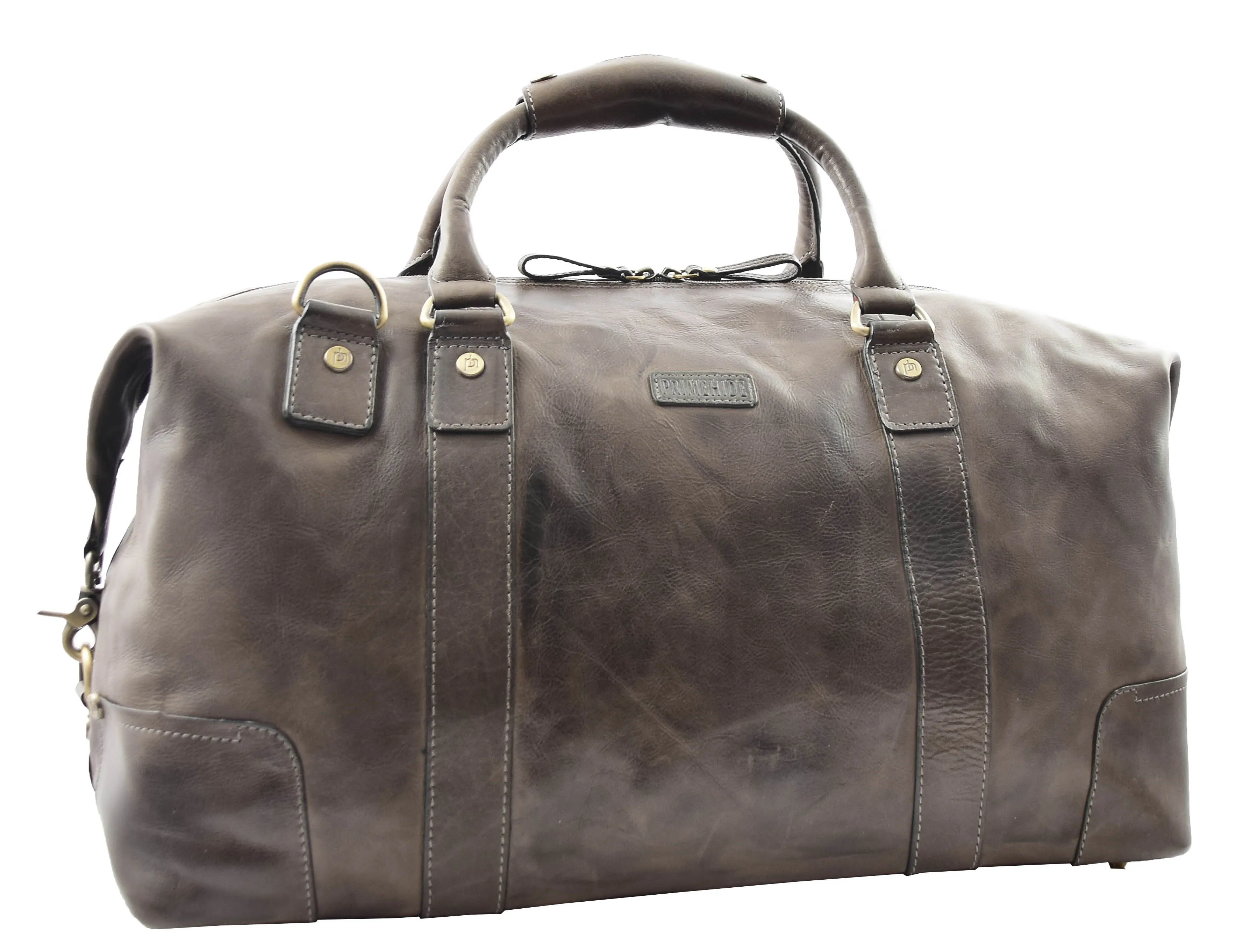 DR324 Genuine Leather Holdall Travel Weekend Duffle Bag Brown