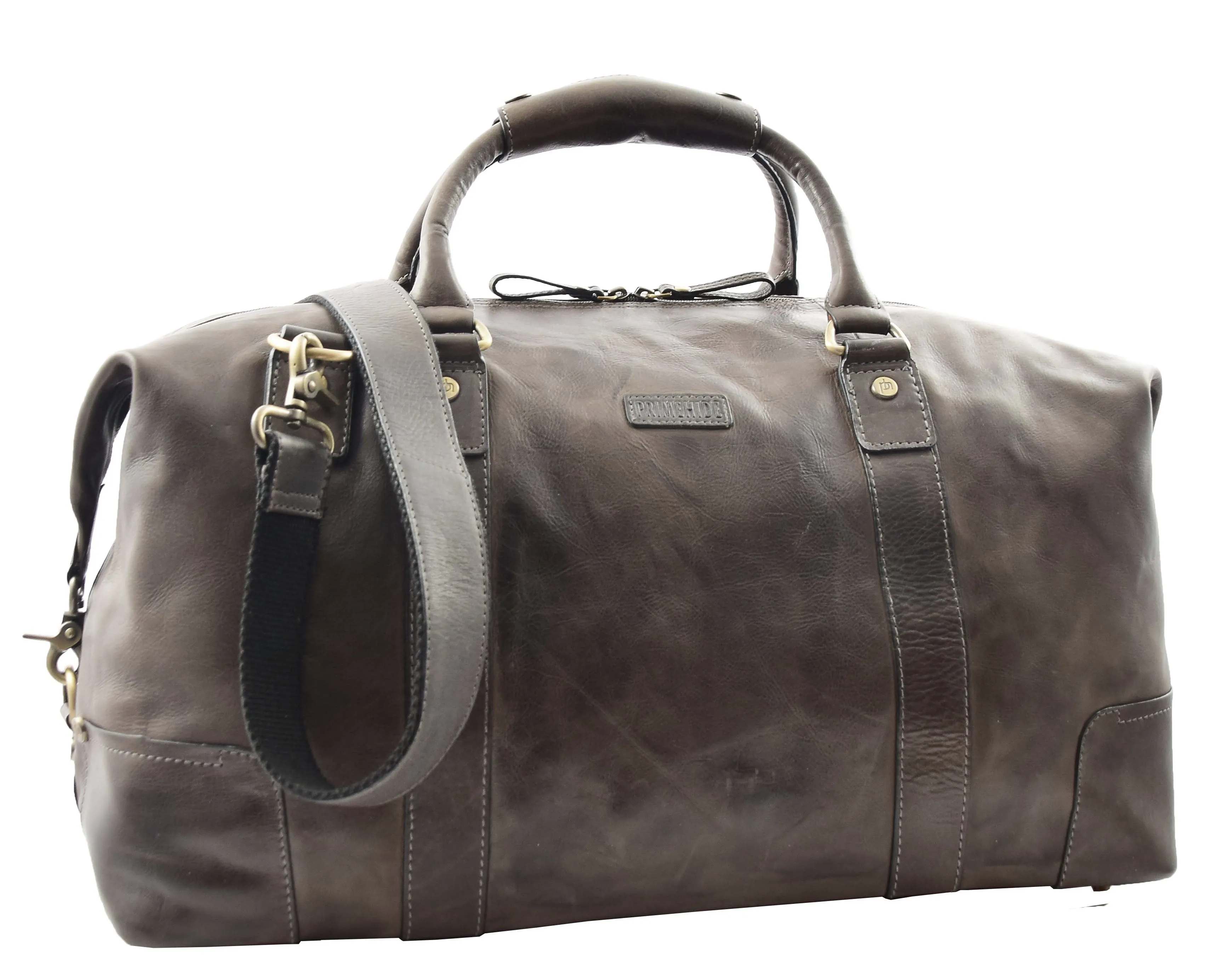 DR324 Genuine Leather Holdall Travel Weekend Duffle Bag Brown
