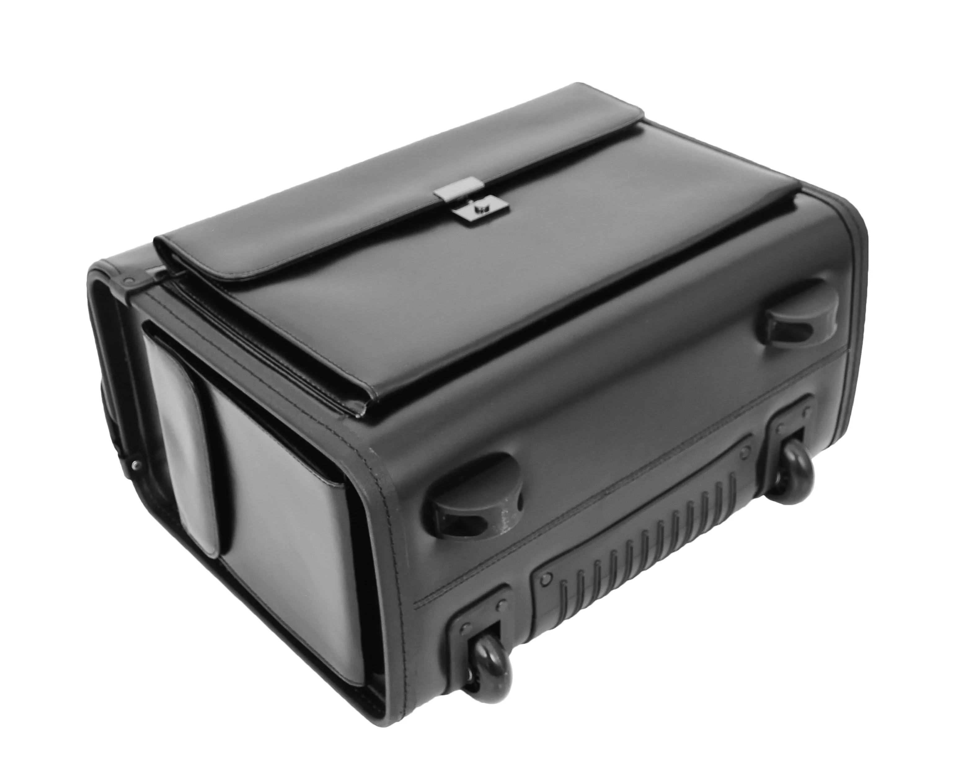 DR477 Leather Pilot Case Wheeled Lockable Laptop Bag Black