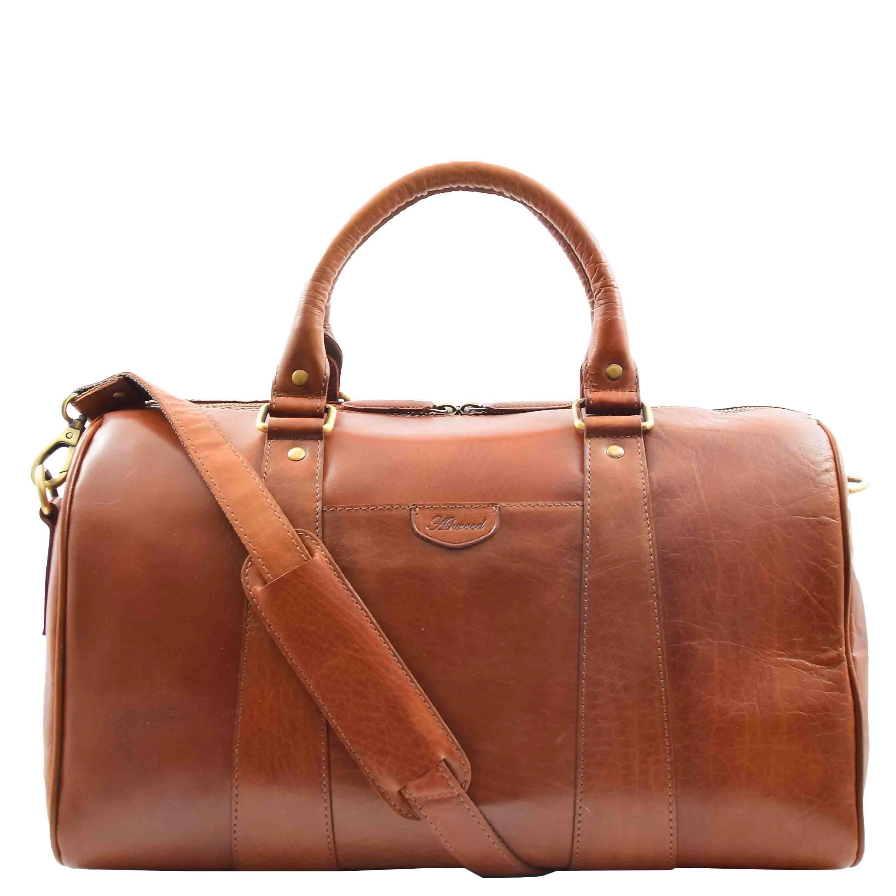 DR556 Real Leather Two Tone Classic Weekend Bag Cognac