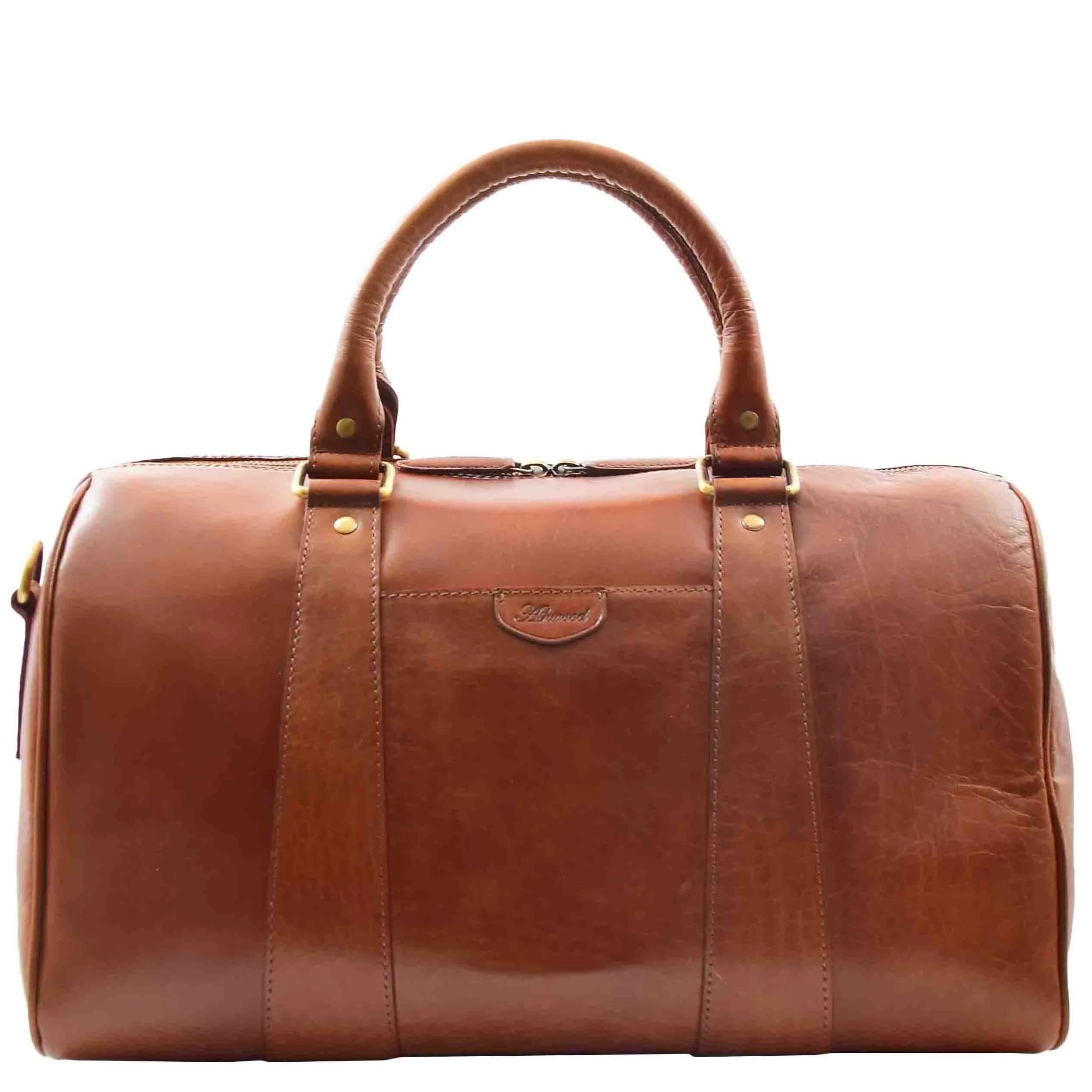 DR556 Real Leather Two Tone Classic Weekend Bag Cognac