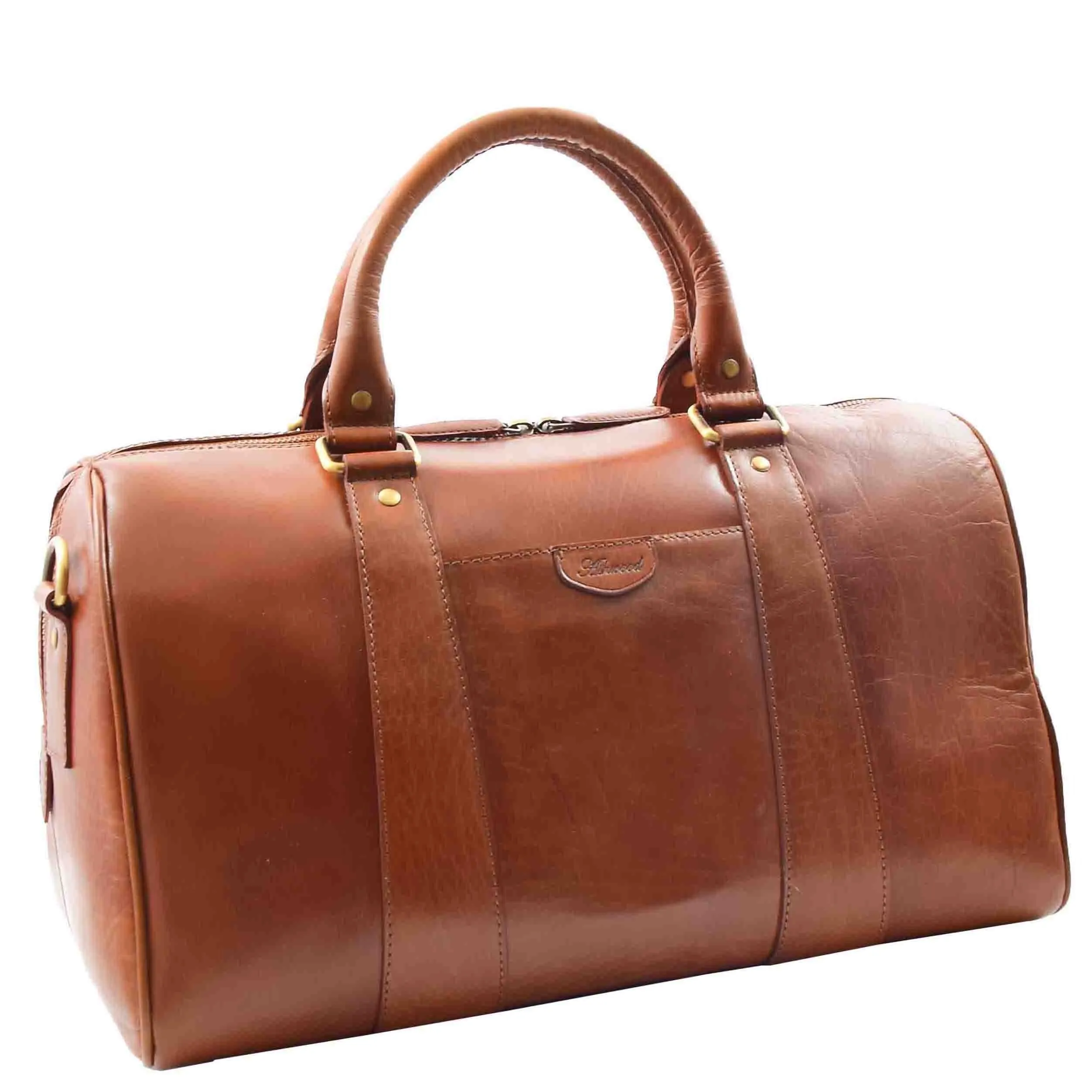 DR556 Real Leather Two Tone Classic Weekend Bag Cognac