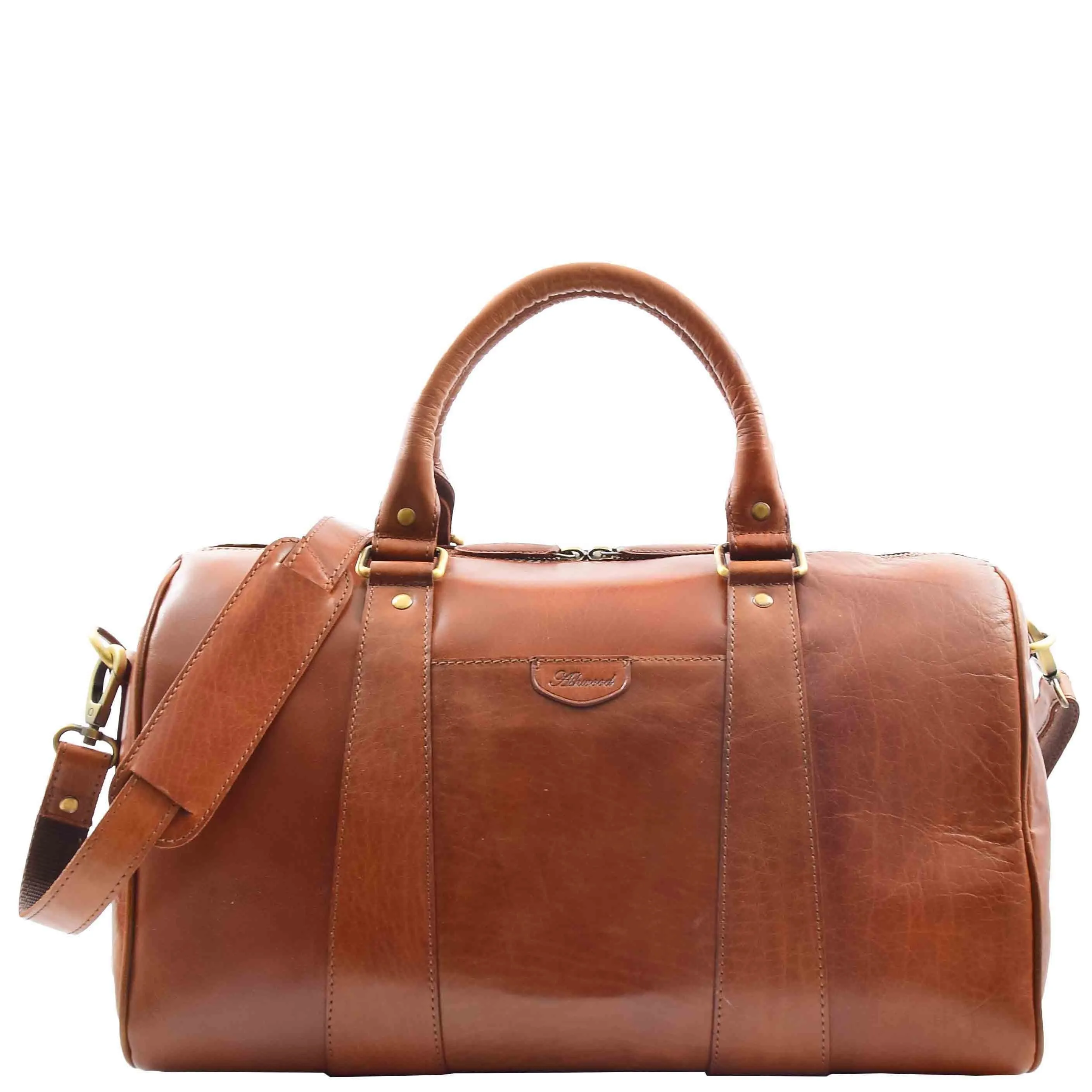 DR556 Real Leather Two Tone Classic Weekend Bag Cognac